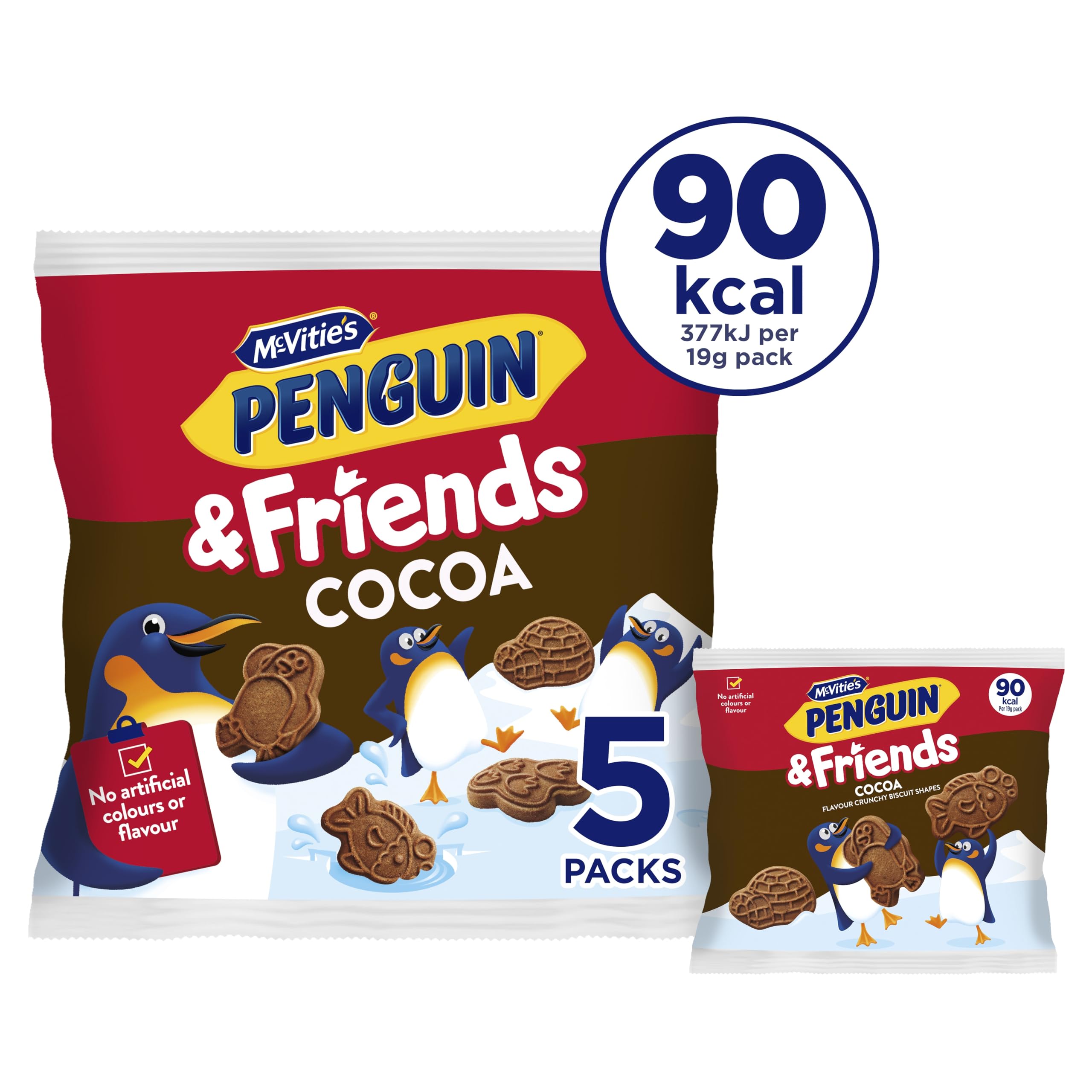 McVitie's Mini Penguin & Friends Biscuits, Crunchy Cocoa Multipack of 5 x 20g