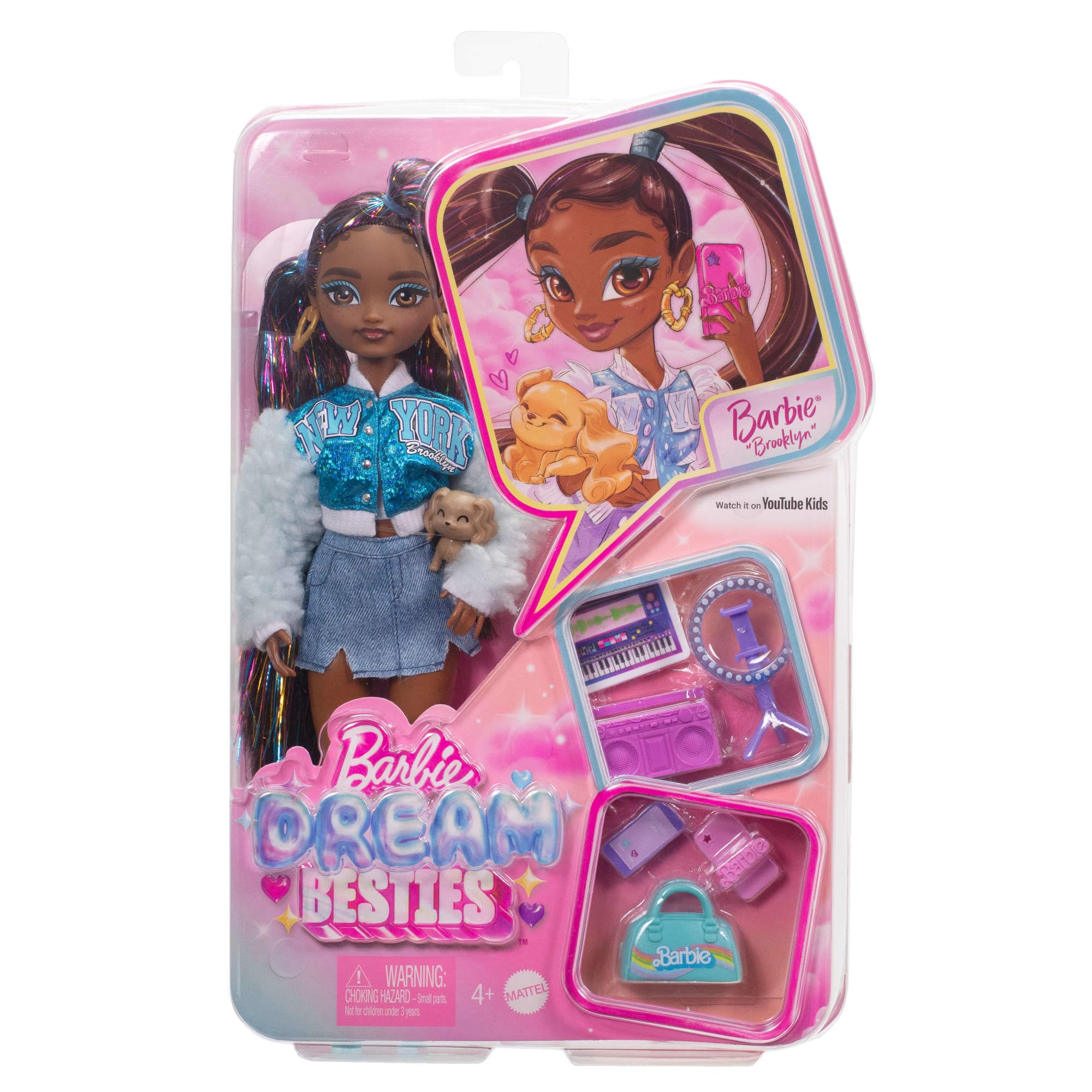 Barbie Dream Besties Playset - Brooklyn Doll with 9 Music Accessories, Posable Fashion Doll for Kids 6