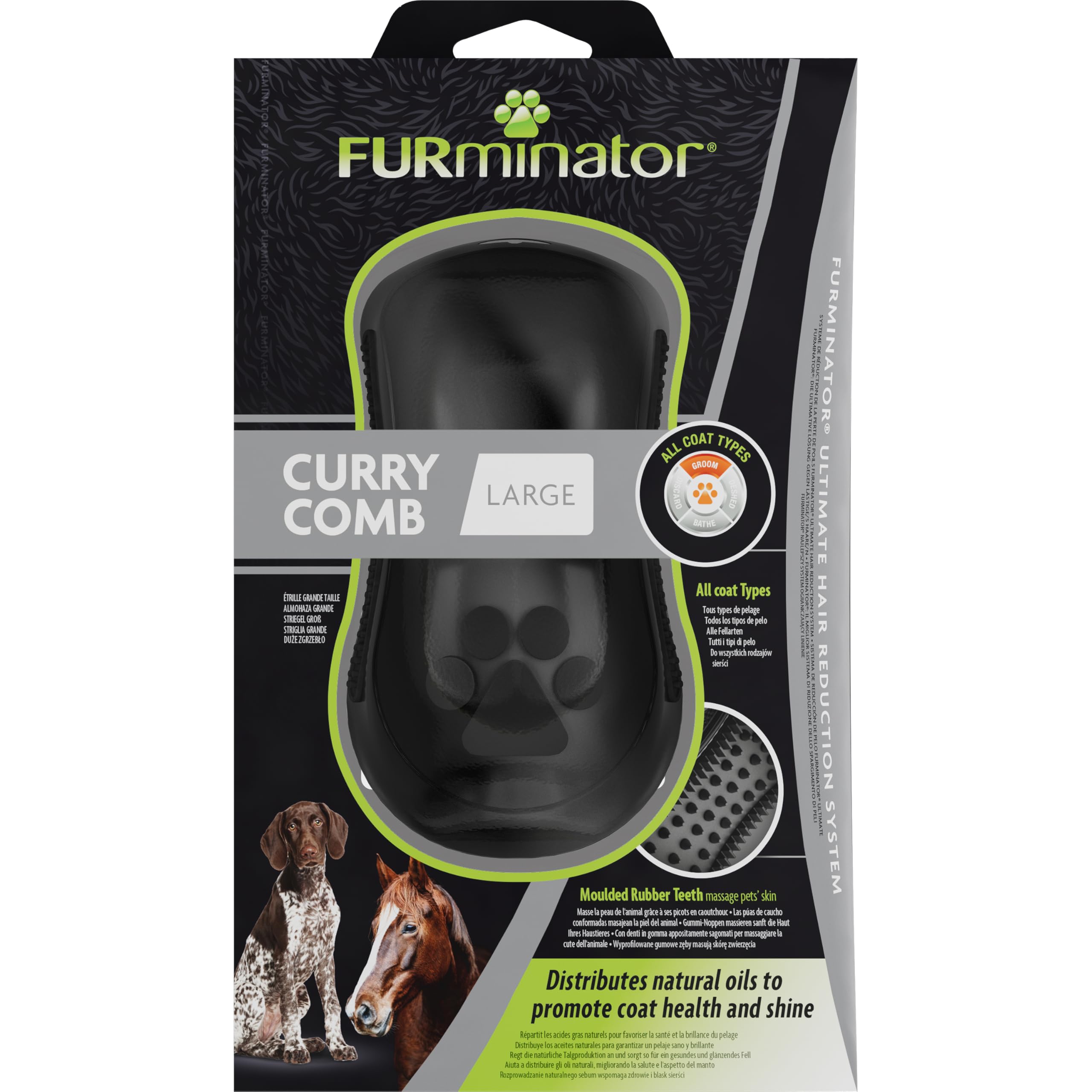 FURminator Curry Comb Large - Rubber Grooming Brush for Dogs & Horses, Removes Loose Hair & Dust, Massages Skin
