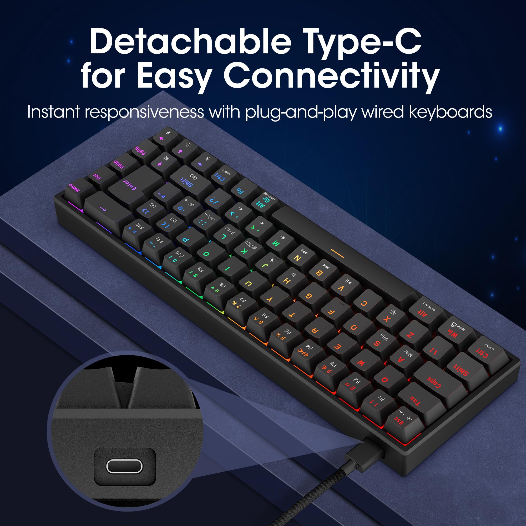 KOORUI 60 % mechanische Gaming-Tastatur MKC01 – Kompakte Tastatur mit rotem Schalter und RGB-Hintergrundbeleuchtung 7