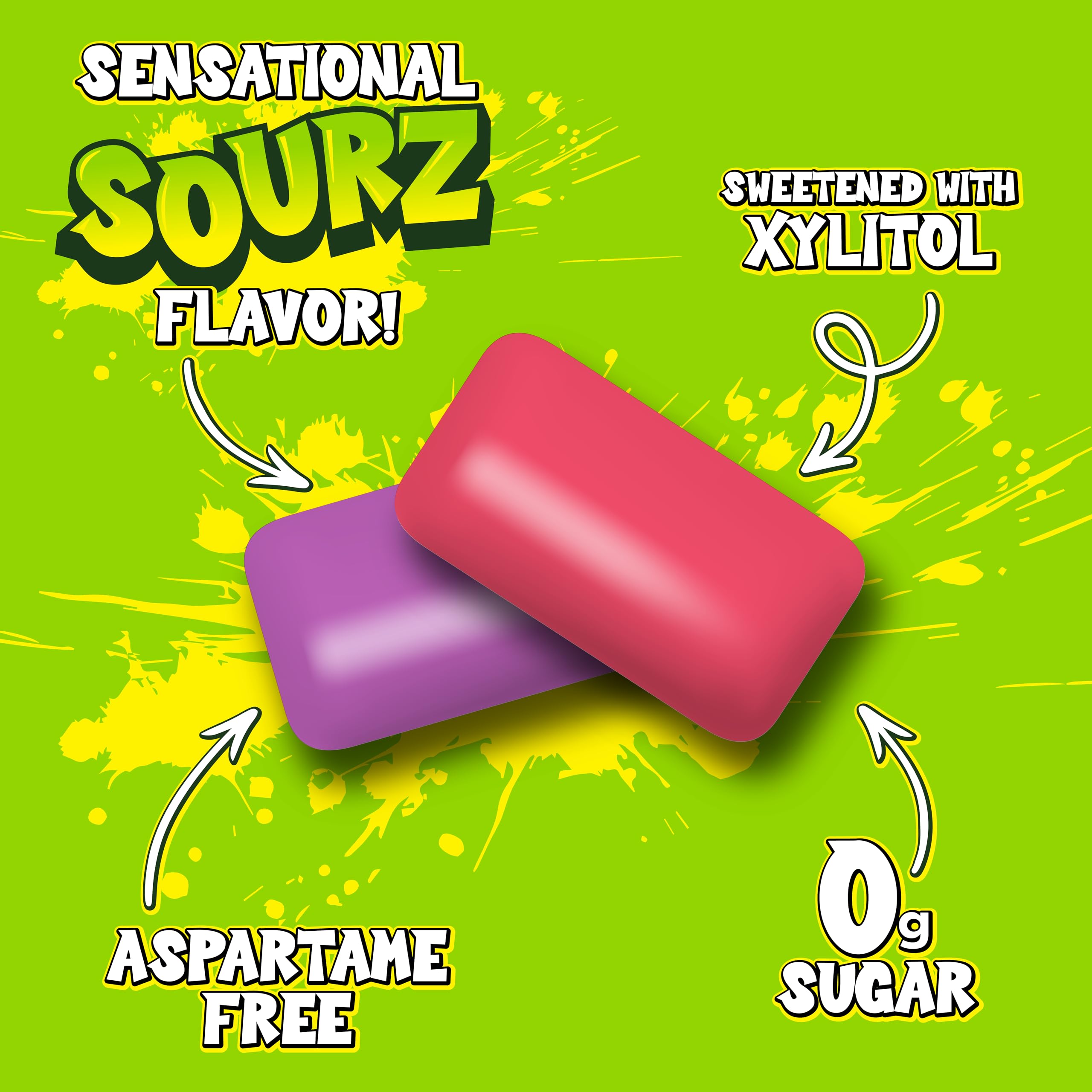 PUR Gum JUMBO SOURZ - Aspartame Free, Xylitol Sweetened Chewing Gum | Strawberry & Grape | 20 Count (Pack of 3) 4