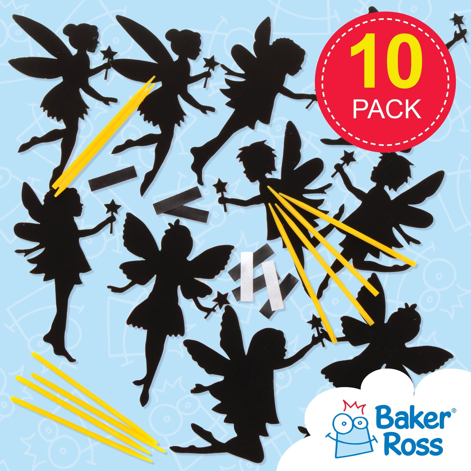 Baker Ross Fairy Scratch Art Magnets - 10 Pack Party Favour Craft Kit for Kids Ages 3+