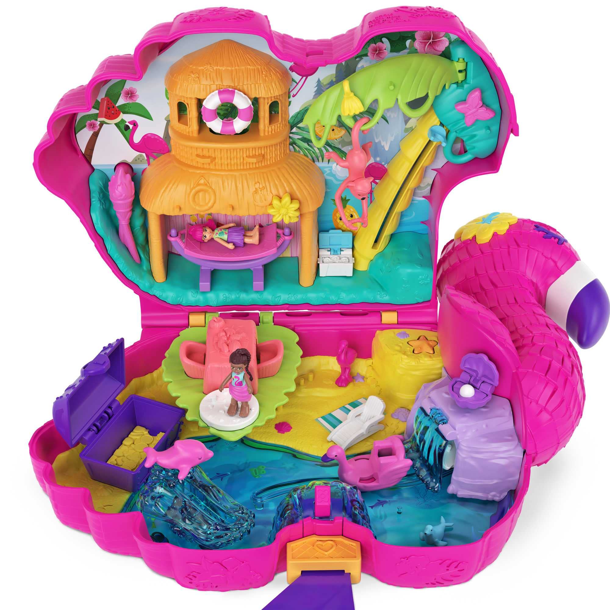 Polly Pocket Flamingo Party Large Compact Playset - 26 Surprises | Ages 4+ 6