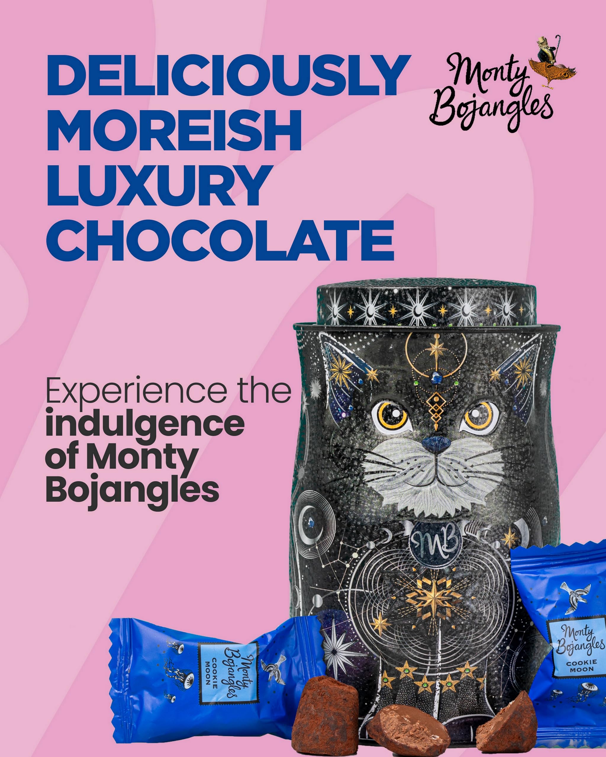 Monty Bojangles Choccy Scoffy Cat Tin - Cocoa Dusted Chocolate Truffles, Persian Pink Cat 8