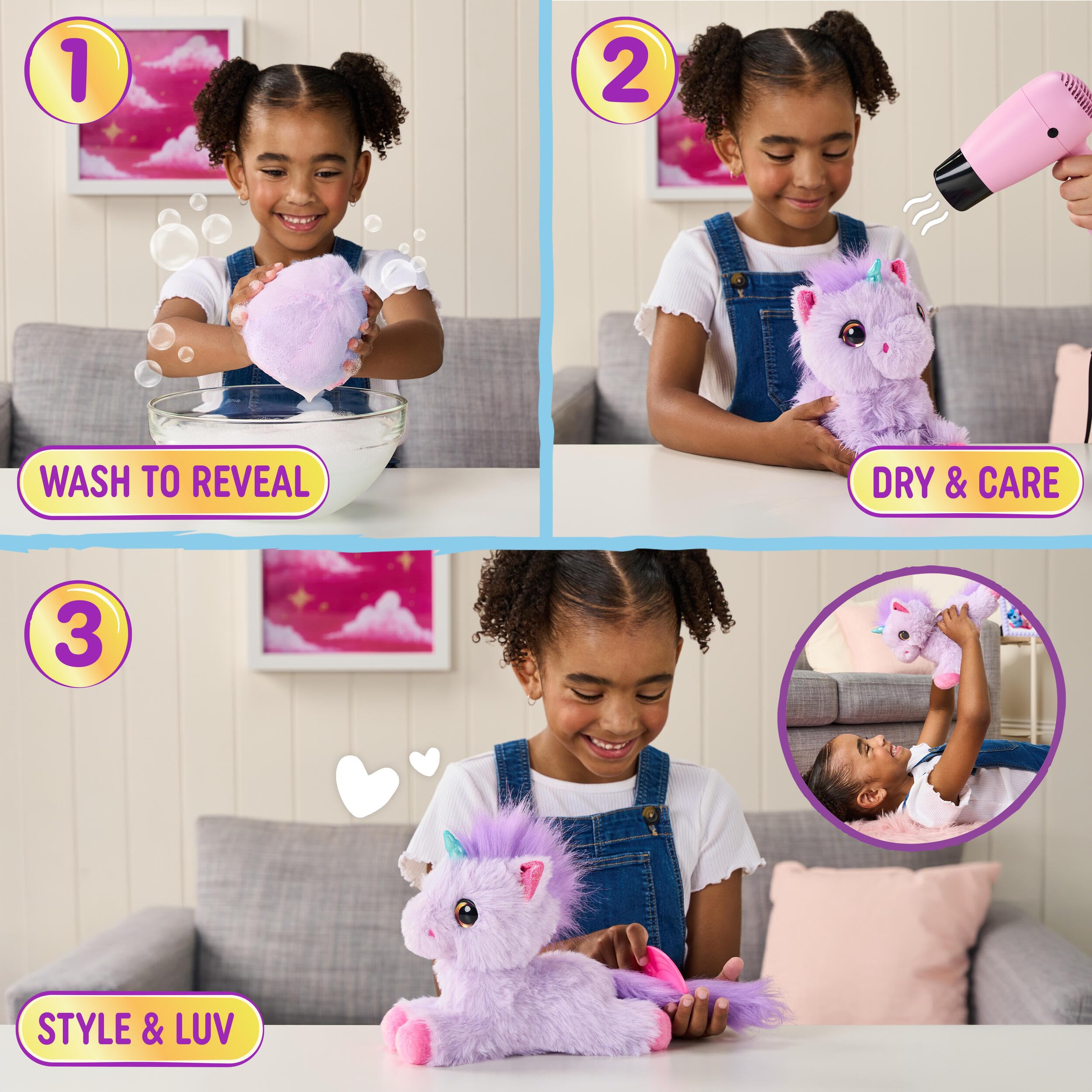 SCRUFFALUVS Unicorn Scruffs - Wash to Reveal Plush Toy | 19cm | Ages 2+