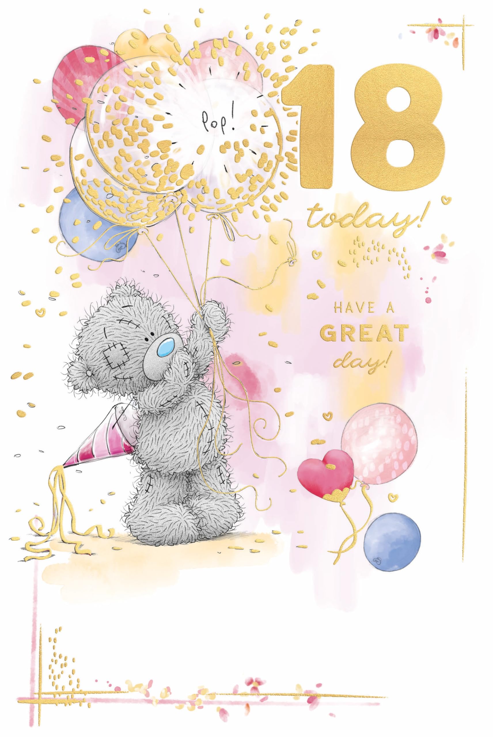 Me To You Tatty Teddy 18 Today Luxury Gold Embellished Birthday Card | 6 x 9 Inches