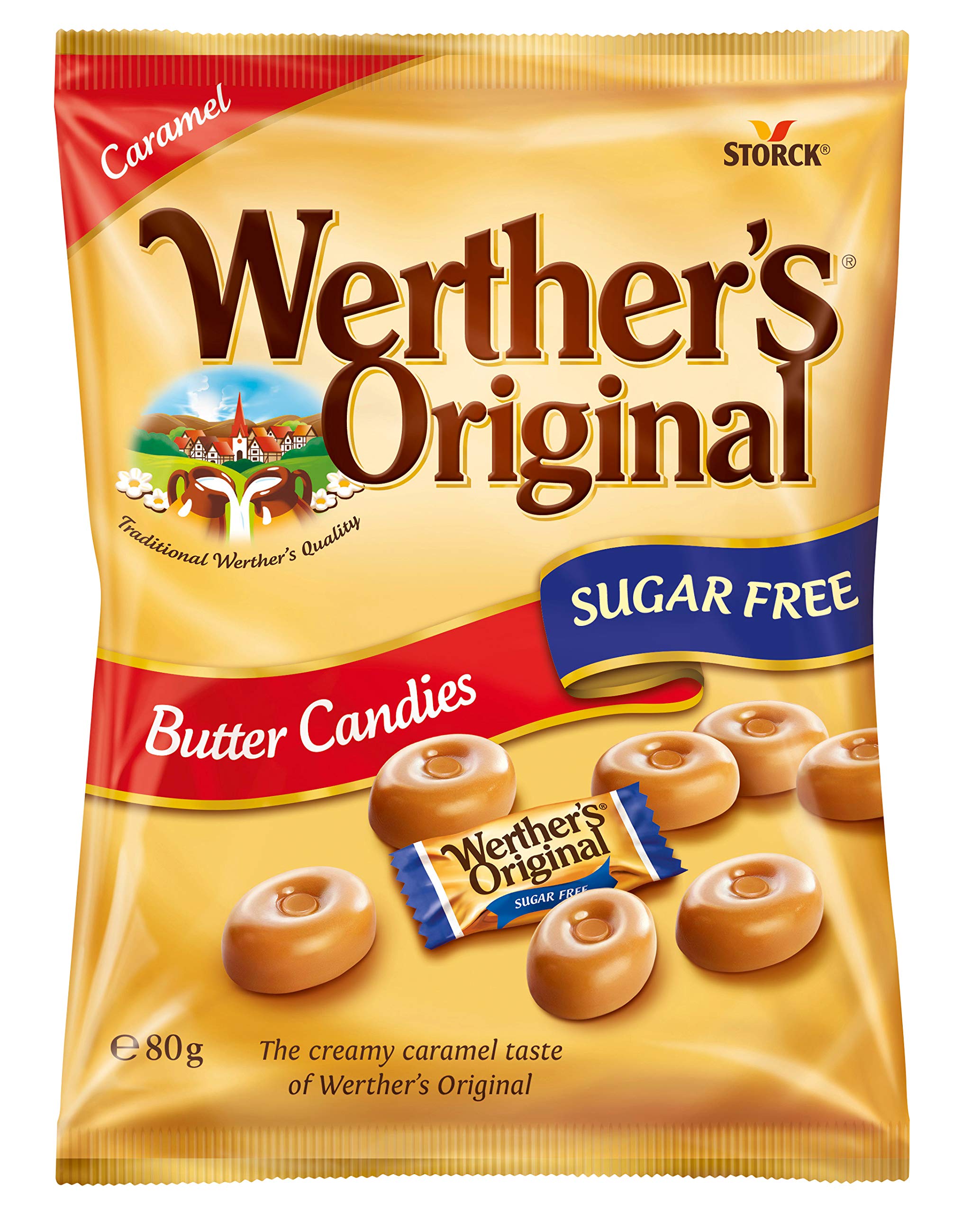 Werther's Original - Sugar-Free Butter Candies Classic Caramel Flavour, Gluten-Free & Vegetarian, 80 g (Pack of 18) 6