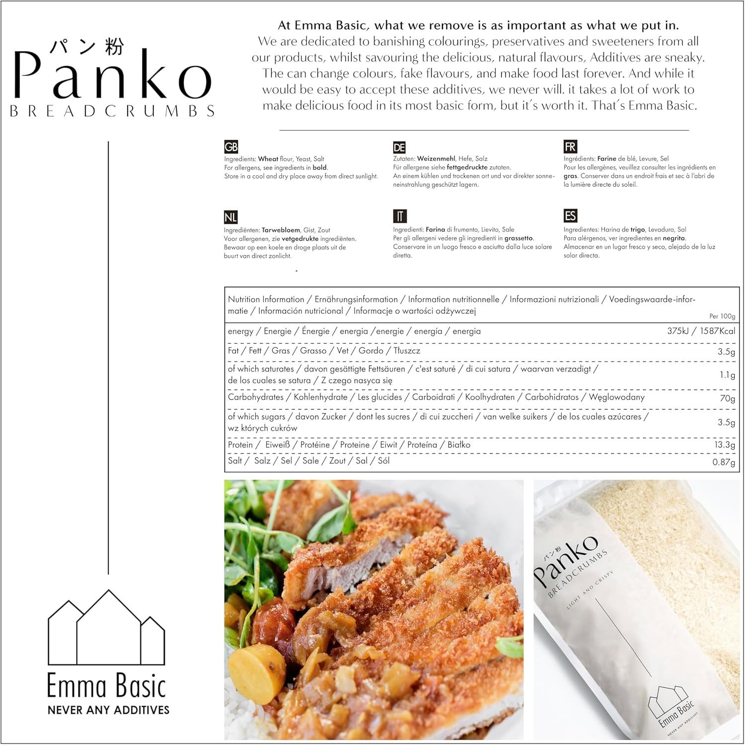 Emma Basic Panko Paniermehl, 10 mm lang, Nadelform, 1 kg, wiederverschließbarer Beutel 3