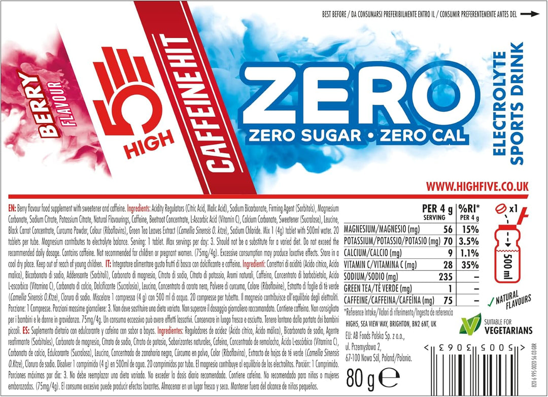 HIGH5 ZERO Caffeine Hit Electrolyte Tablets, Hydration Tablets Enhanced with Vitamins (106995002056GBR)