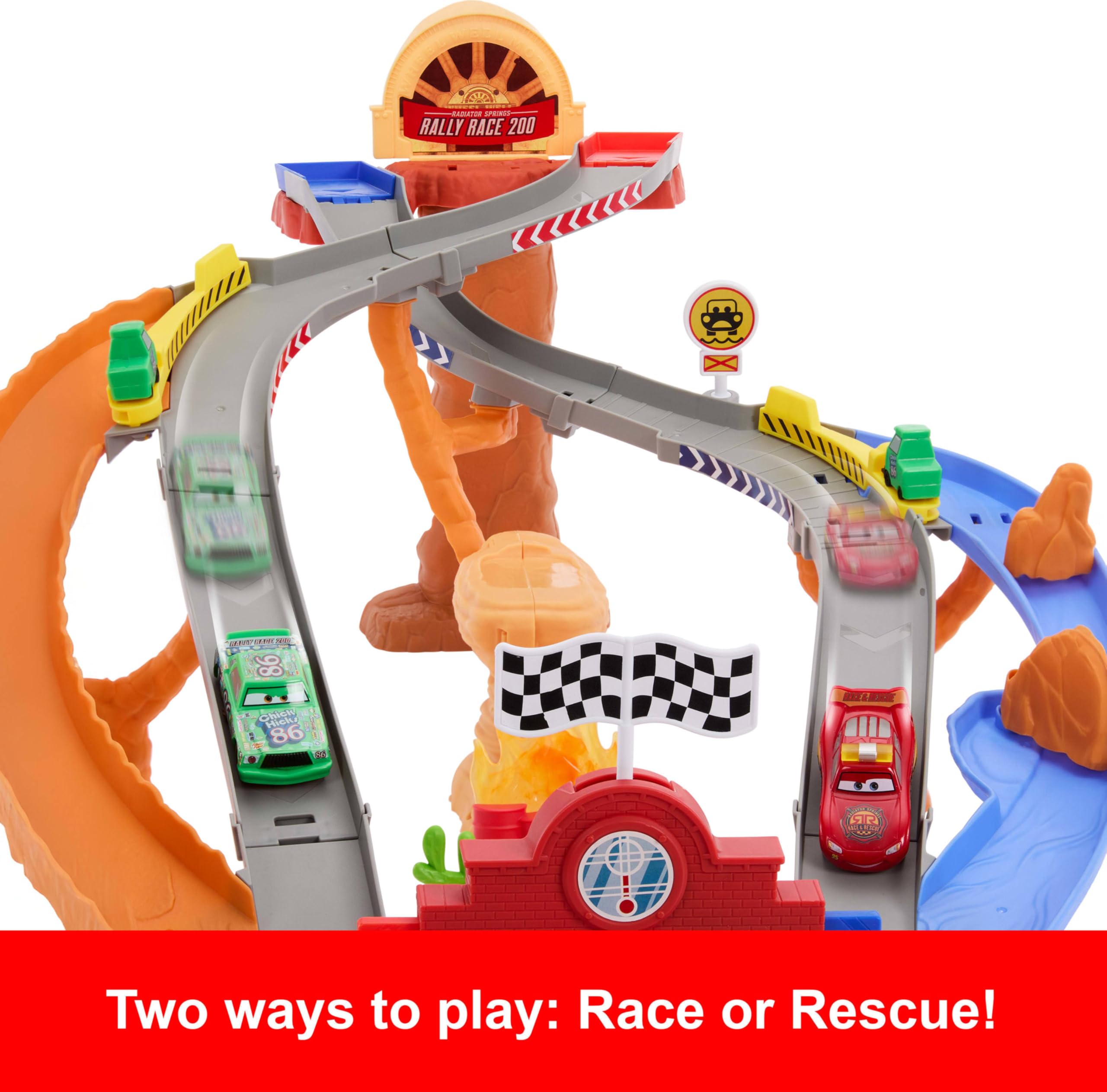 Mattel Disney and Pixar Cars Playset - Lightning McQueen & Chick Hicks Race & Rescue Action Toy 7