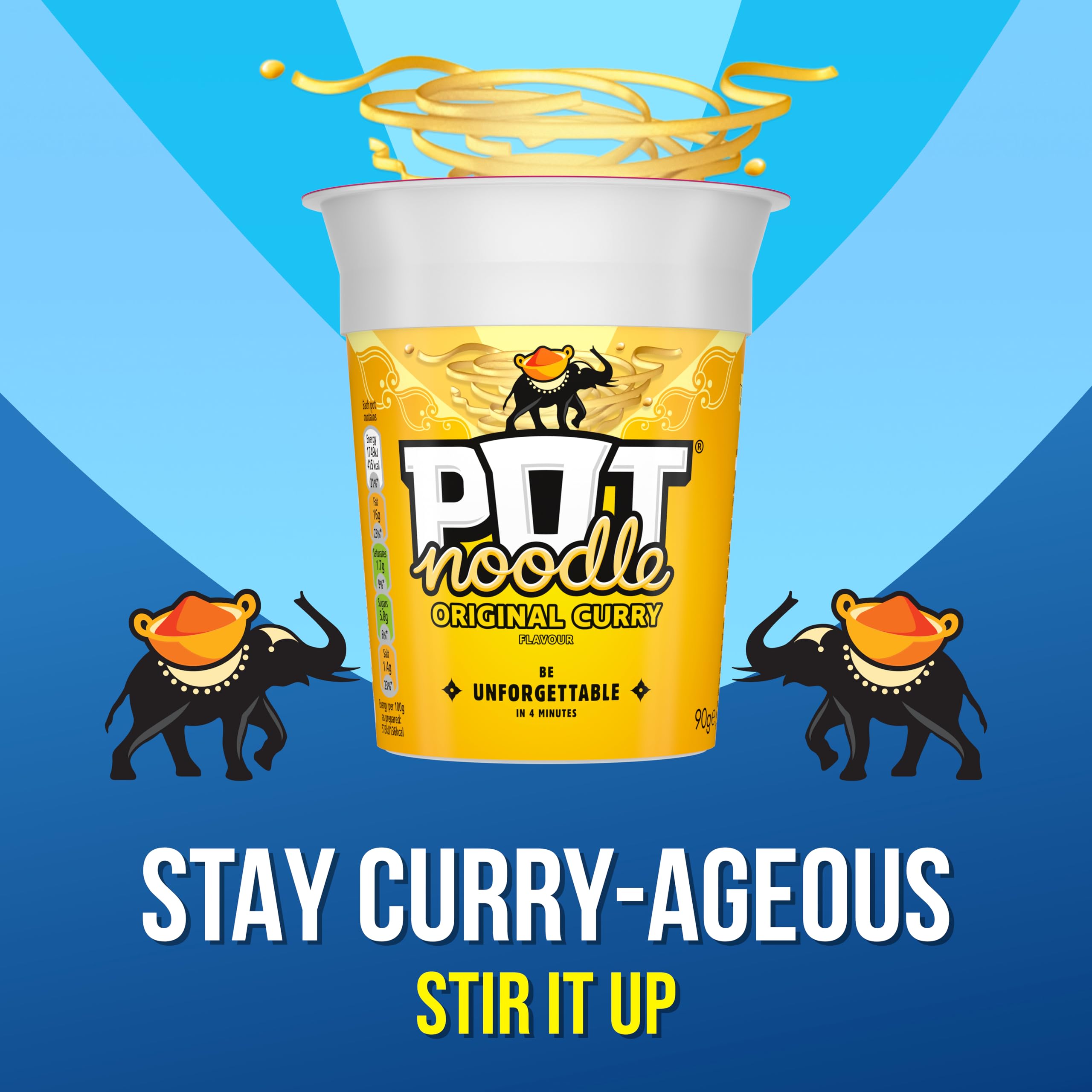 Pot Noodle Original Curry Flavour, 90g Pot, Pack of 12 – Quick Vegetarian Instant Noodles with Mango Chutney Sachet 5