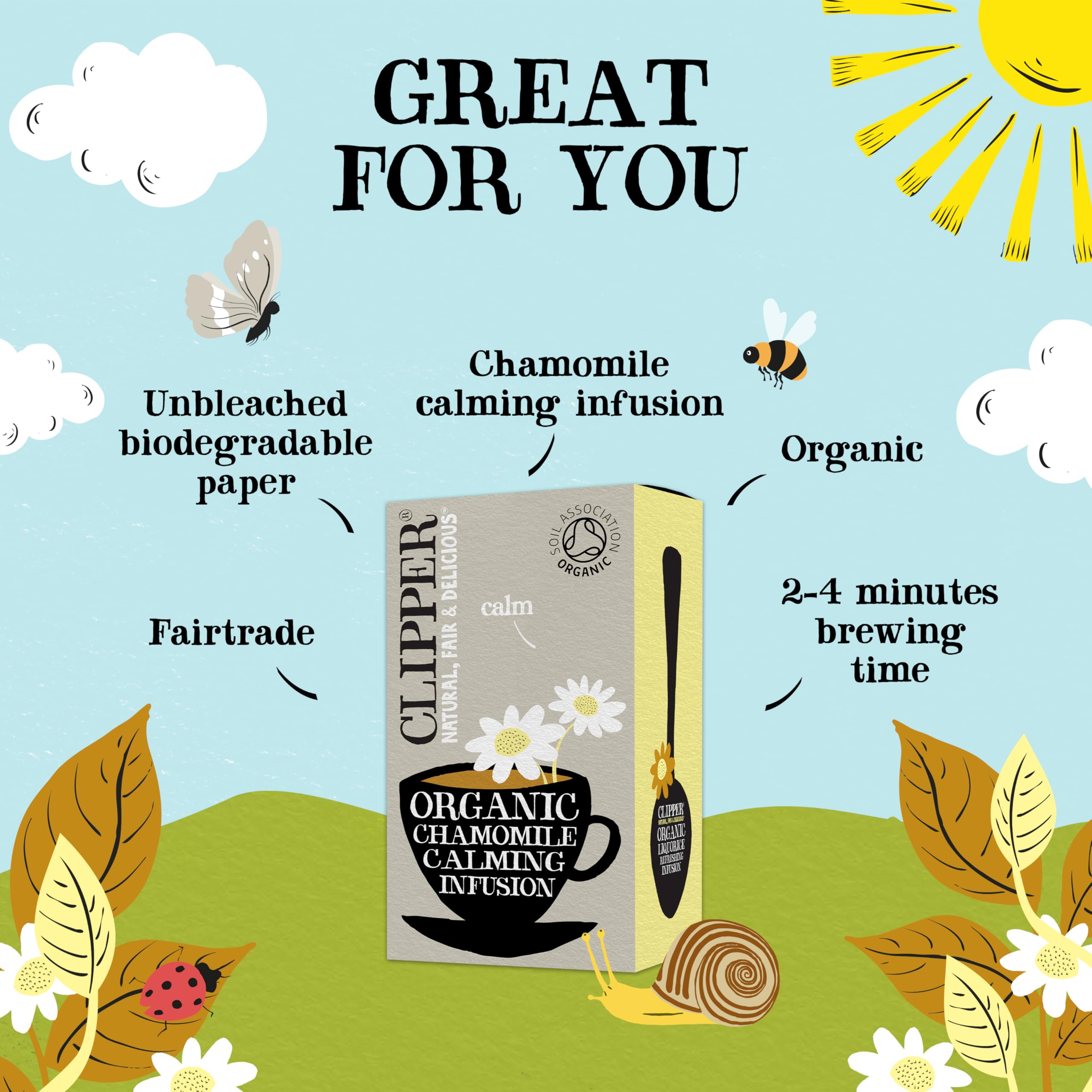 Clipper Natural, Fair & Delicious Organic Chamomile Tea Bags - 120 Count (6 x 20 Bags) | Caffeine Free