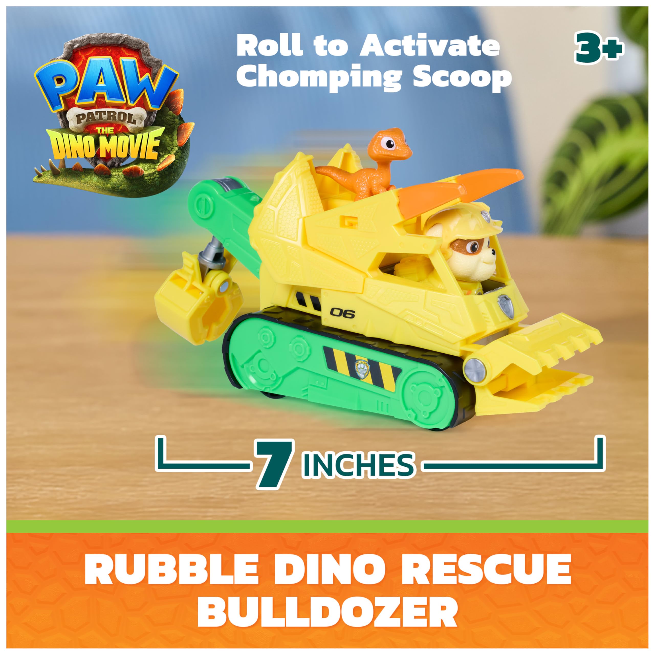Paw Patrol Rubble Dino Rescue Bulldozer Toy Truck - 17.5 cm Vehicle, Ages 3-9