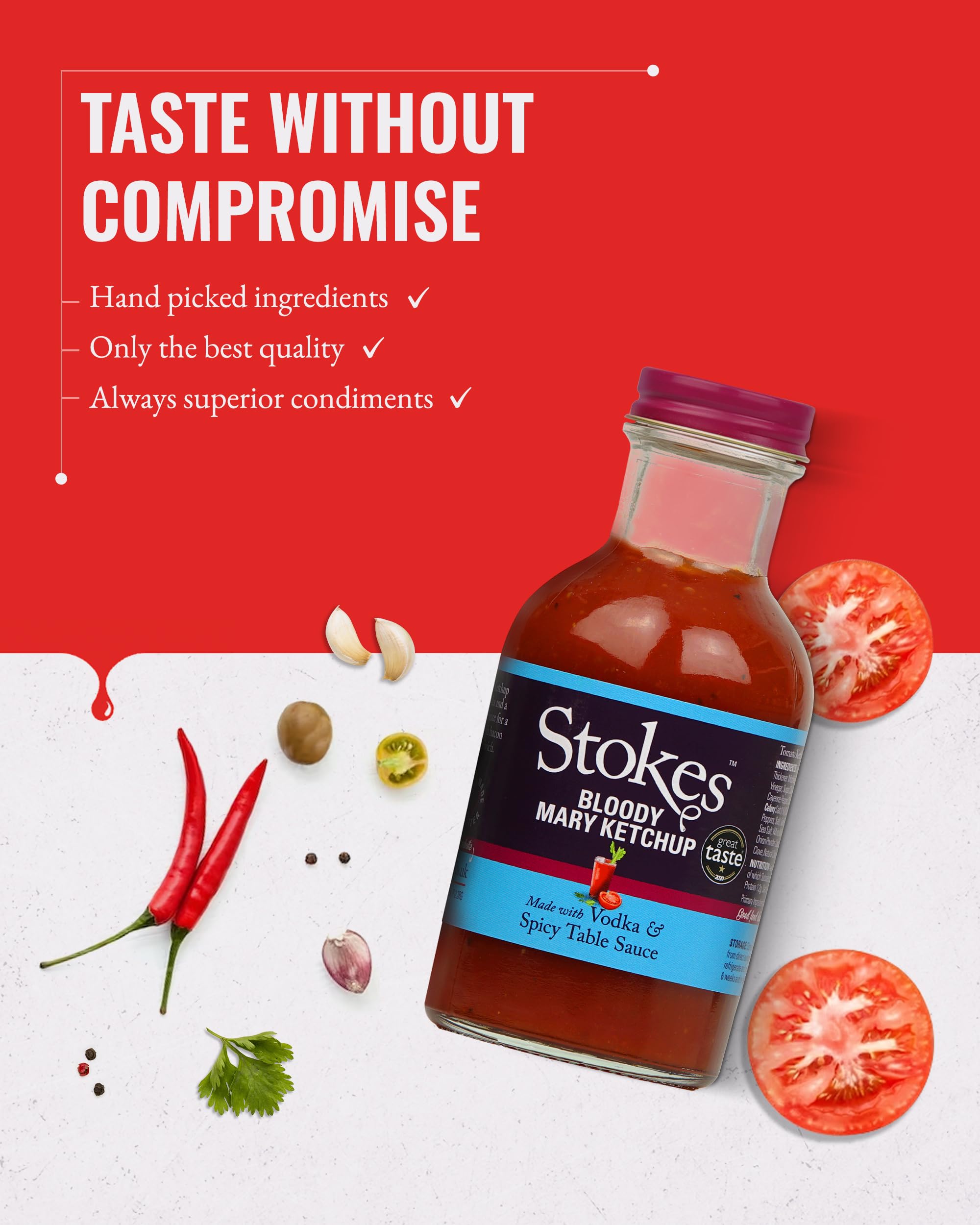 Stokes Bloody Mary Tomato Ketchup 3PK, Rich & Spicy Tomato Sauce with Vodka & Spicy Table Sauce 12