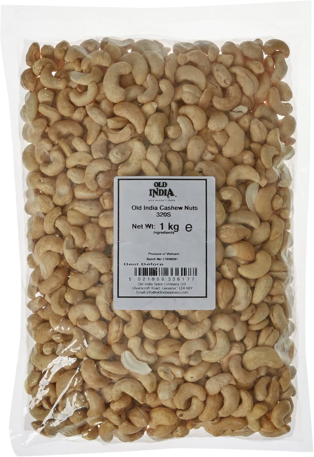 Old India Cashew Nuts 320s, 1kg – Natural, Additive-Free, GMO-Free Whole Cashews from India