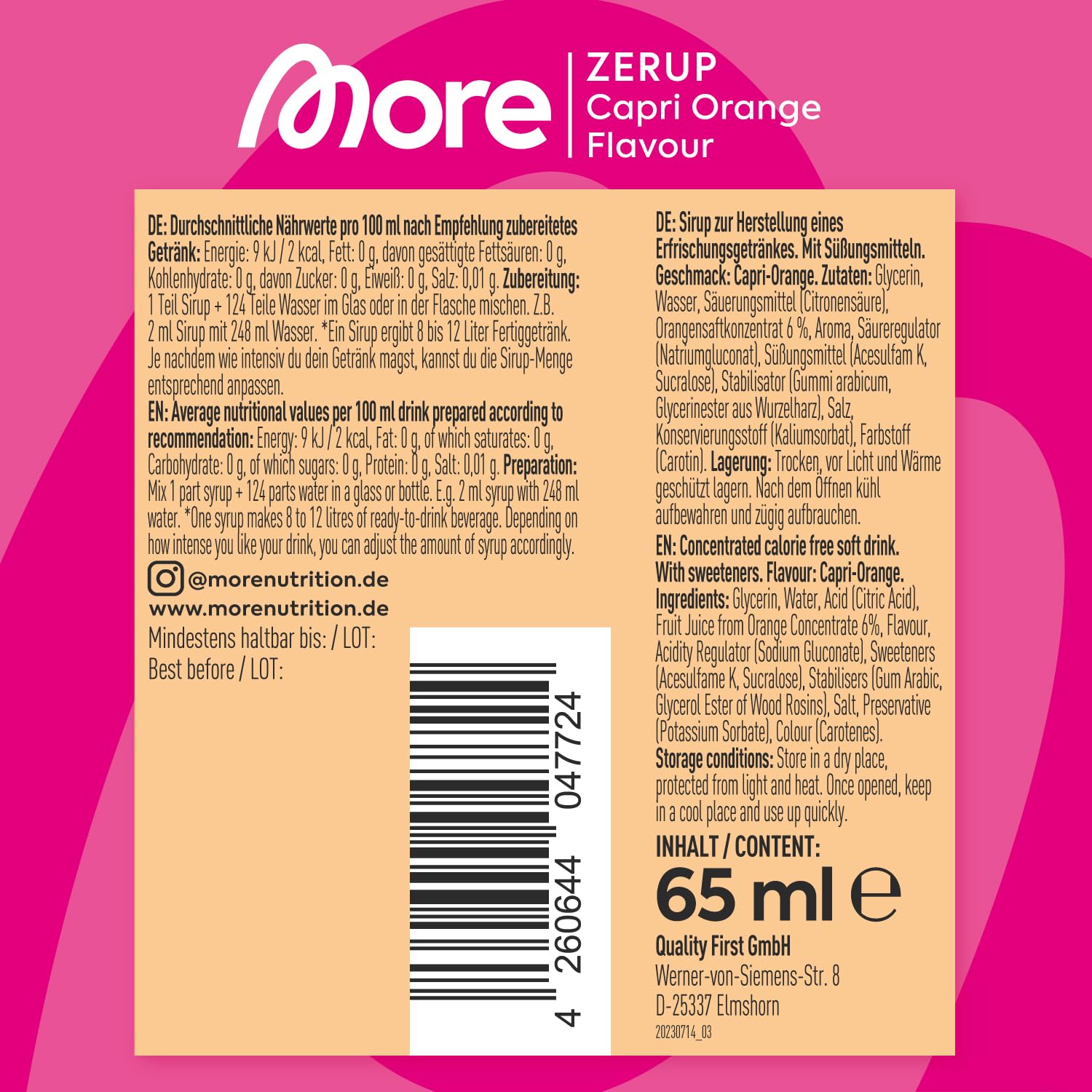 MORE Zerup Kalorienfreier Sirup mit echten Fruchtextrakten – Capri-Orange, 65 ml 5