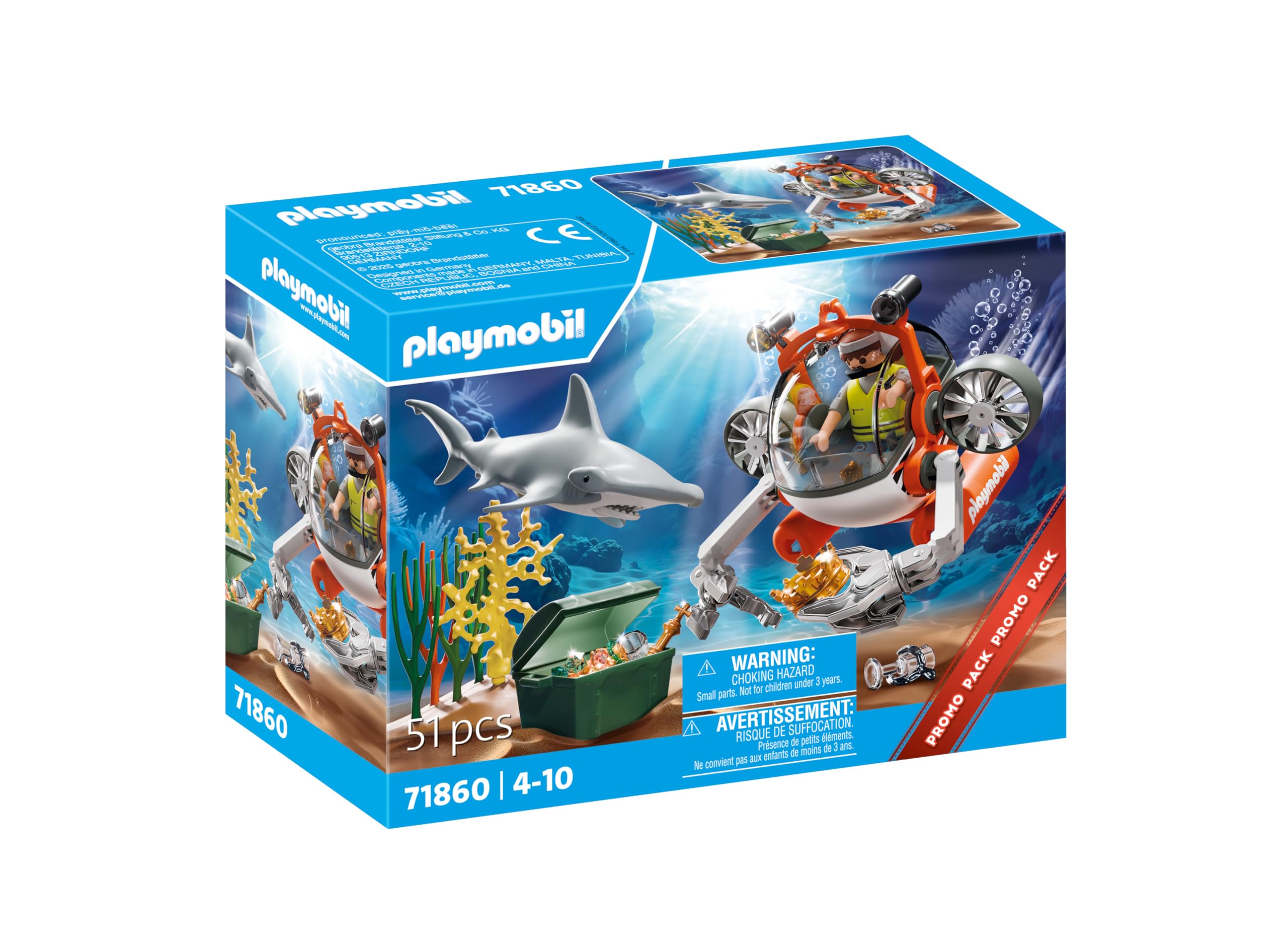 Playmobil Treasure Hunt with Submarine - Floating Playset with Shark & Figures for Ages 4+