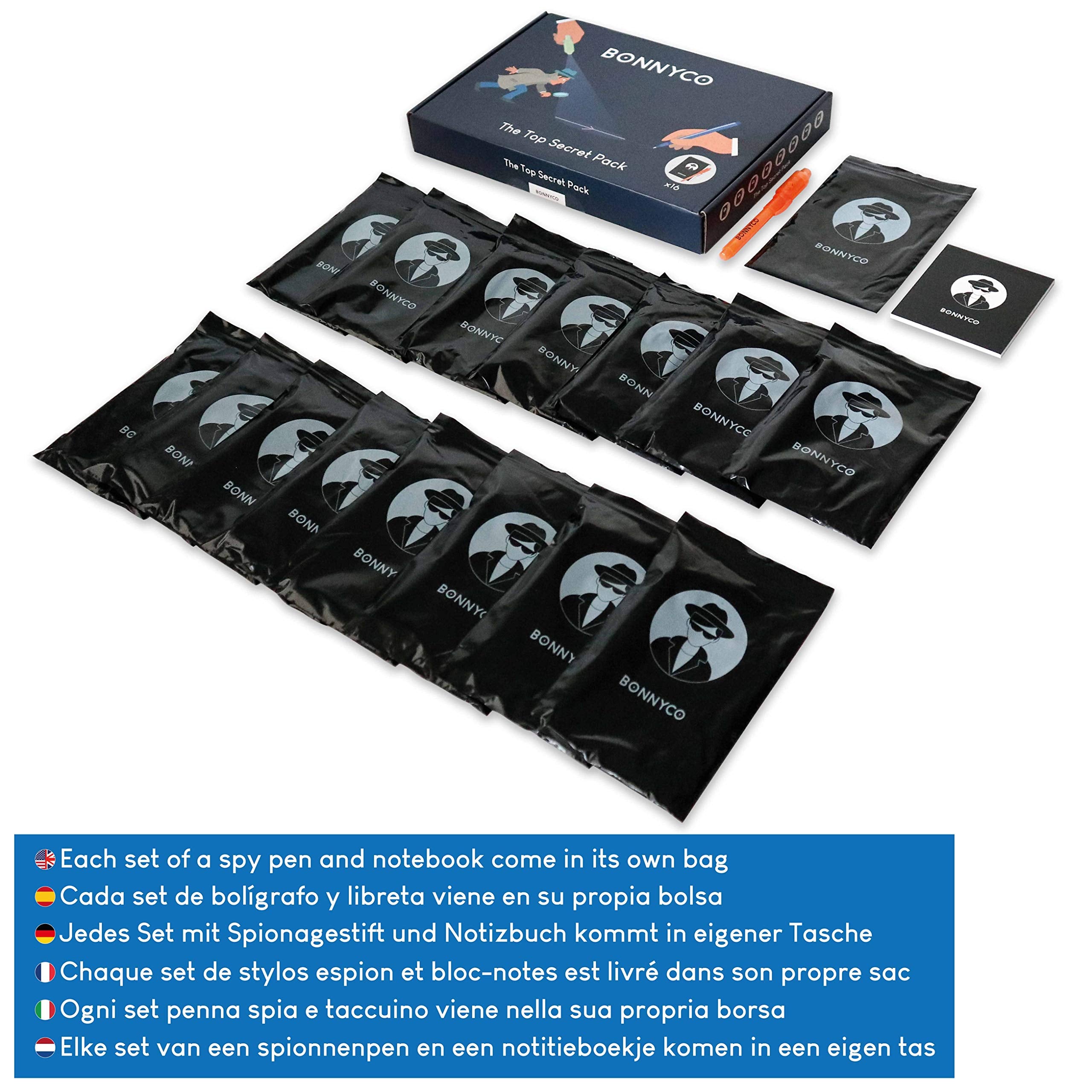 BONNYCO Invisible Ink Pen and Notebook Set - Pack of 16 UV Magic Pens with Notepads for Kids 6