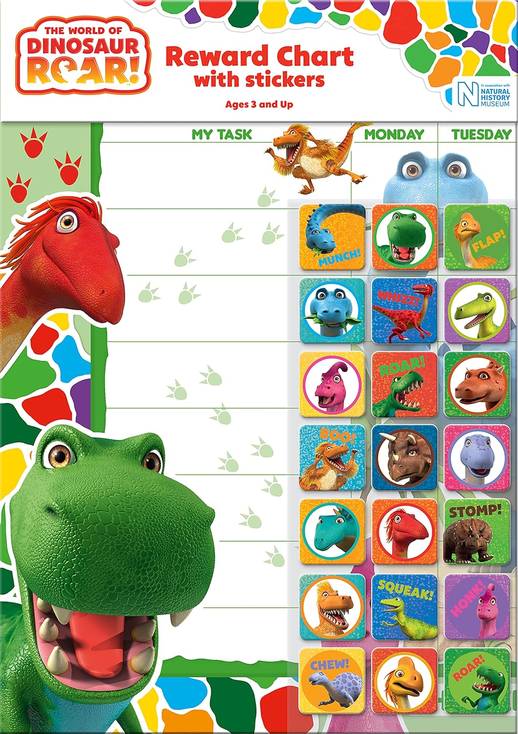 Dinosaur Roar Reward Chart - Reusable Foil Stickers & Wipe-Clean A3 Learning Chart