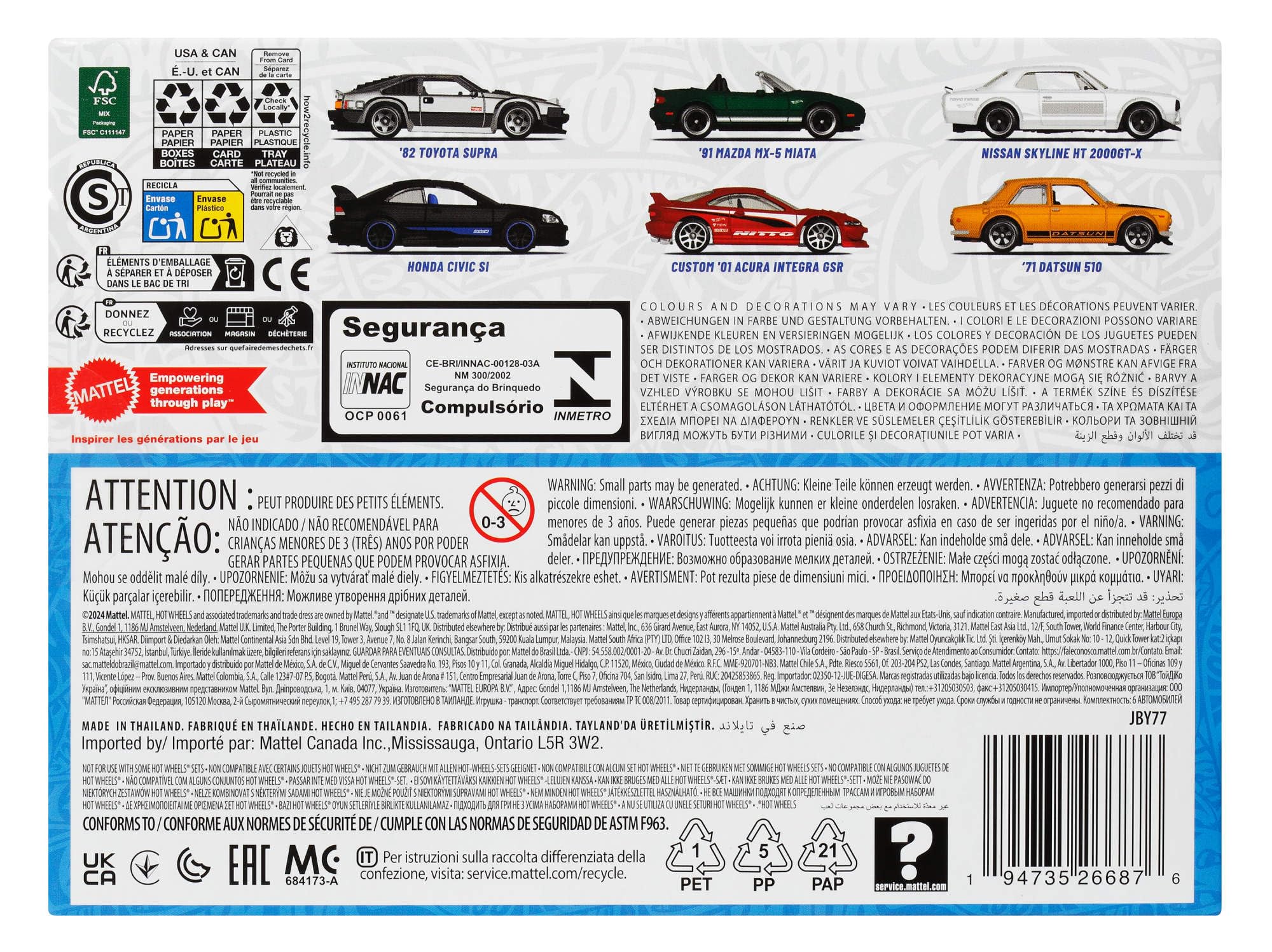 Hot Wheels 1:64 Scale Die-Cast Toy Cars - Set of 6 Japanese Vehicles for Kids 3+ 4