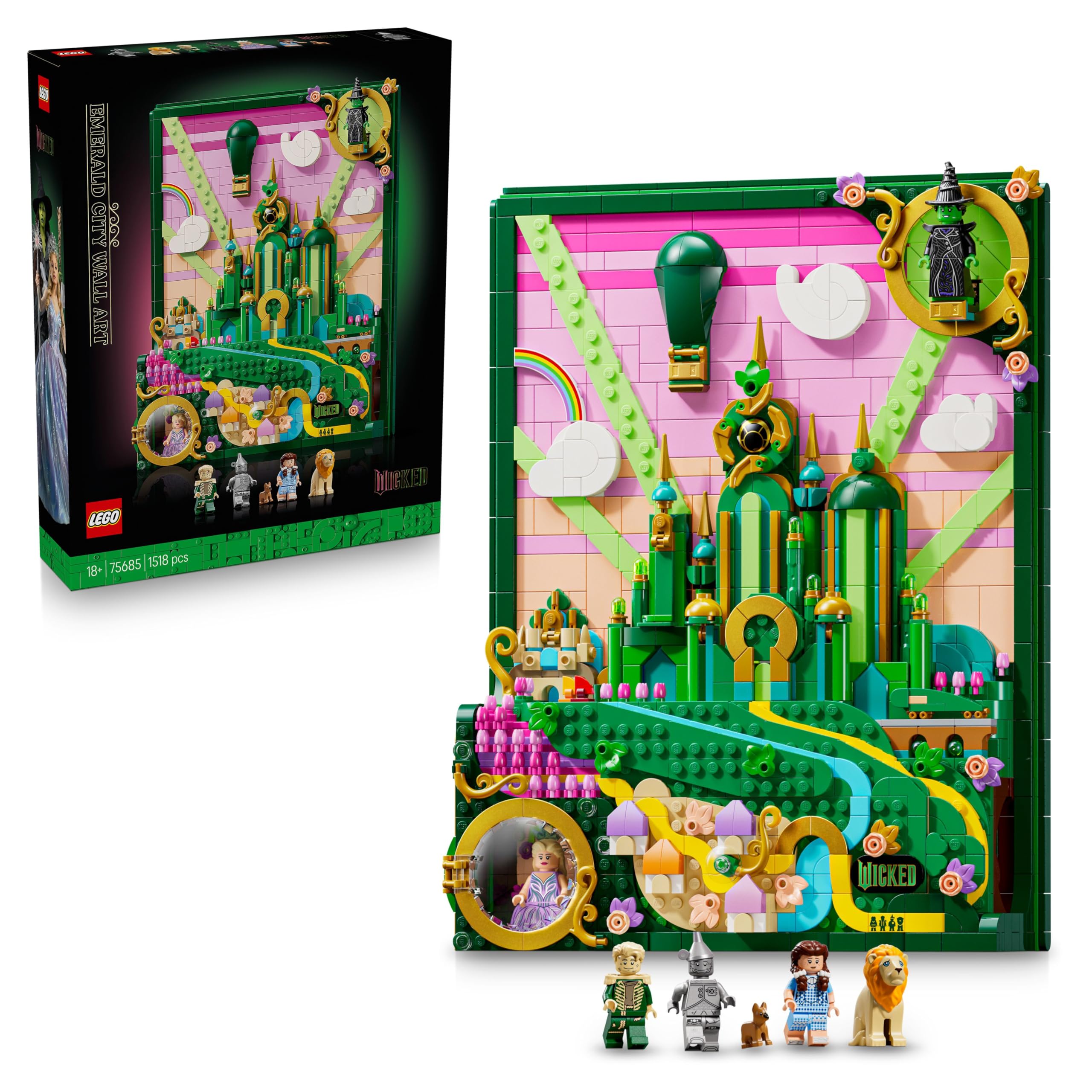 LEGO Wicked Emerald City Wall Art - 3D Building Set for Adults | 1,518 Pieces | Model 75685