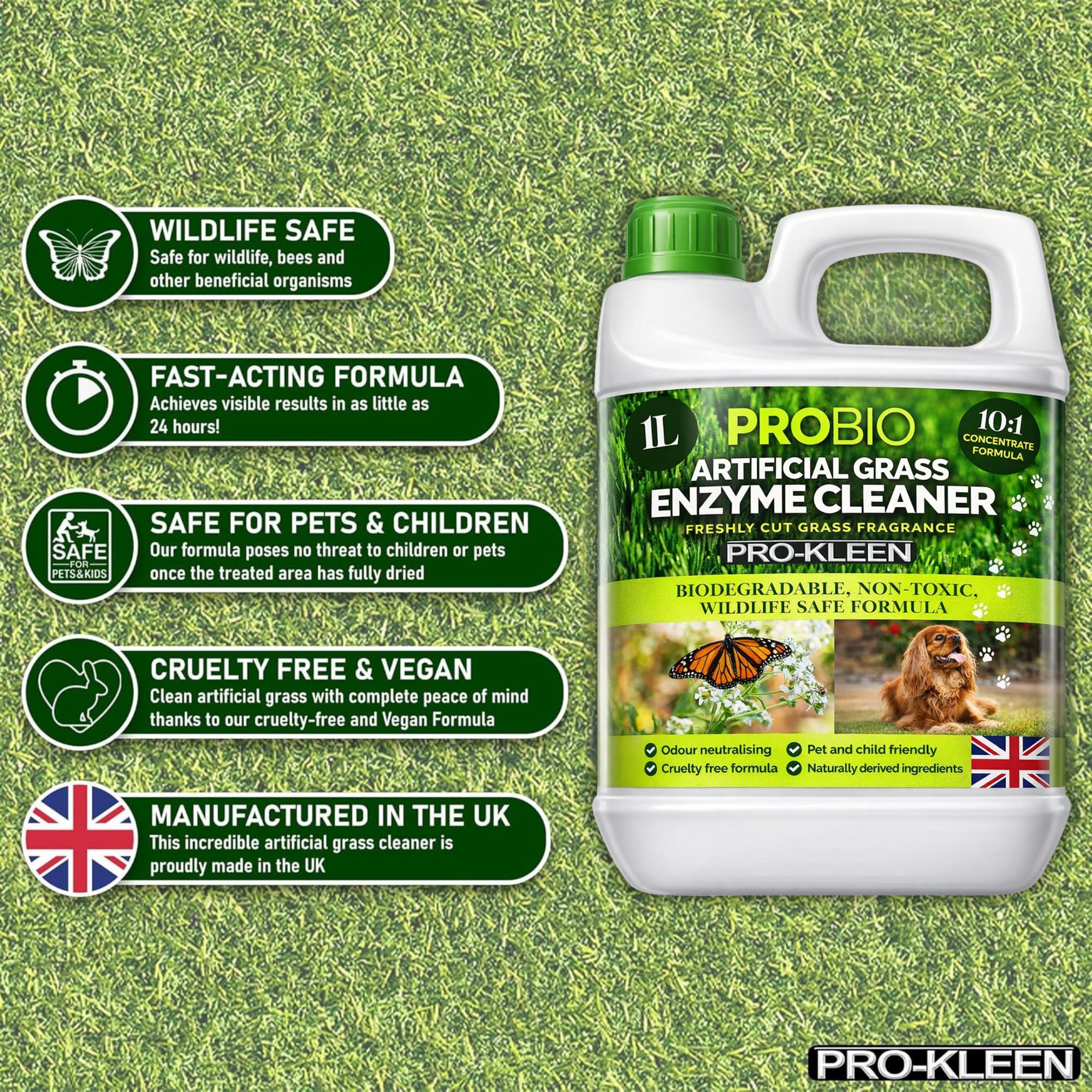 Pro-Kleen Artificial Grass Cleaner Probiotic Deodoriser - 1L | Fresh Cut Grass Scent | Pet & Wildlife Safe