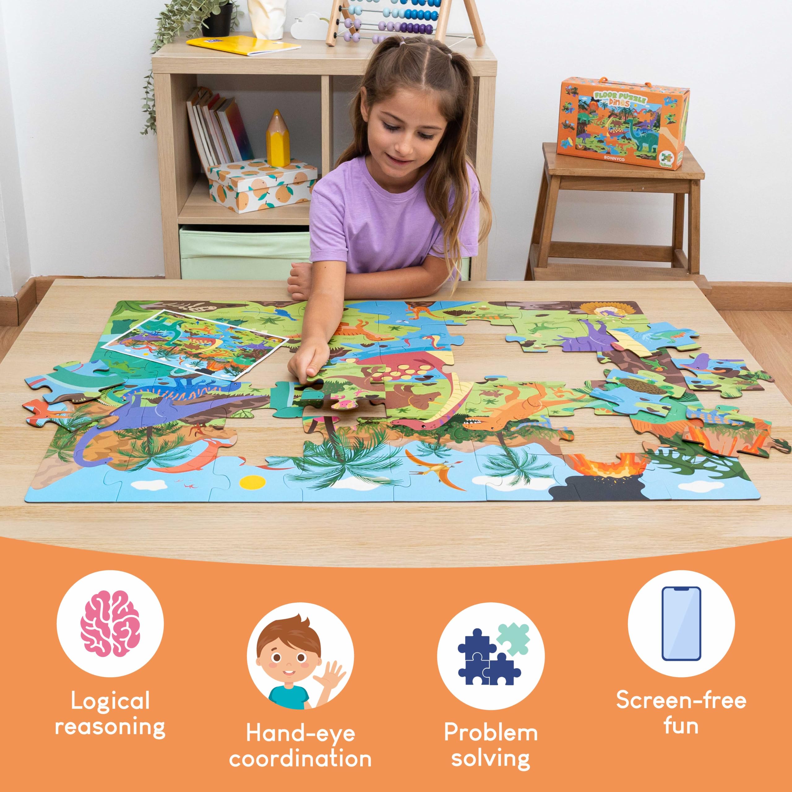 BONNYCO Giant Dinosaur Floor Puzzle - 48 Large Pieces, Ages 2+ 6