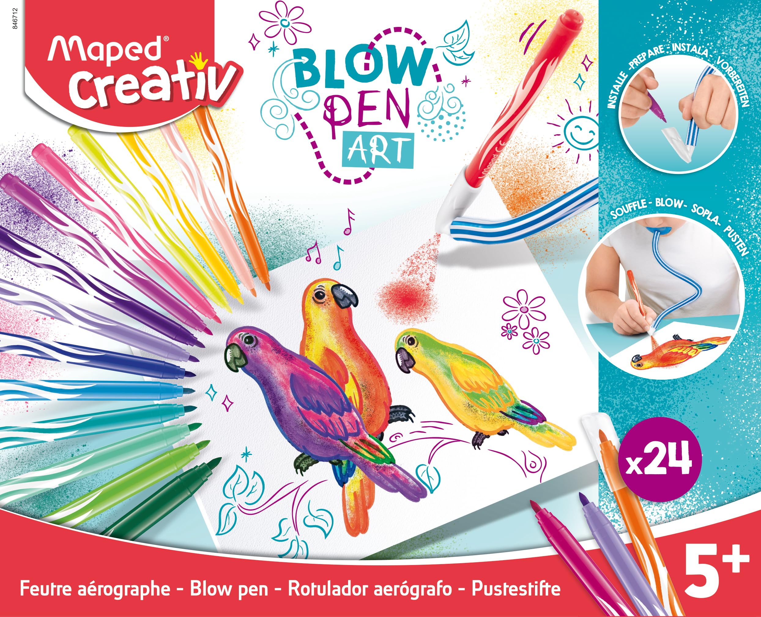 Maped Creativ Blow Art Kit - 24 Felt Tip Pens, 2 Airbrush Tools | Ages 5+ 1