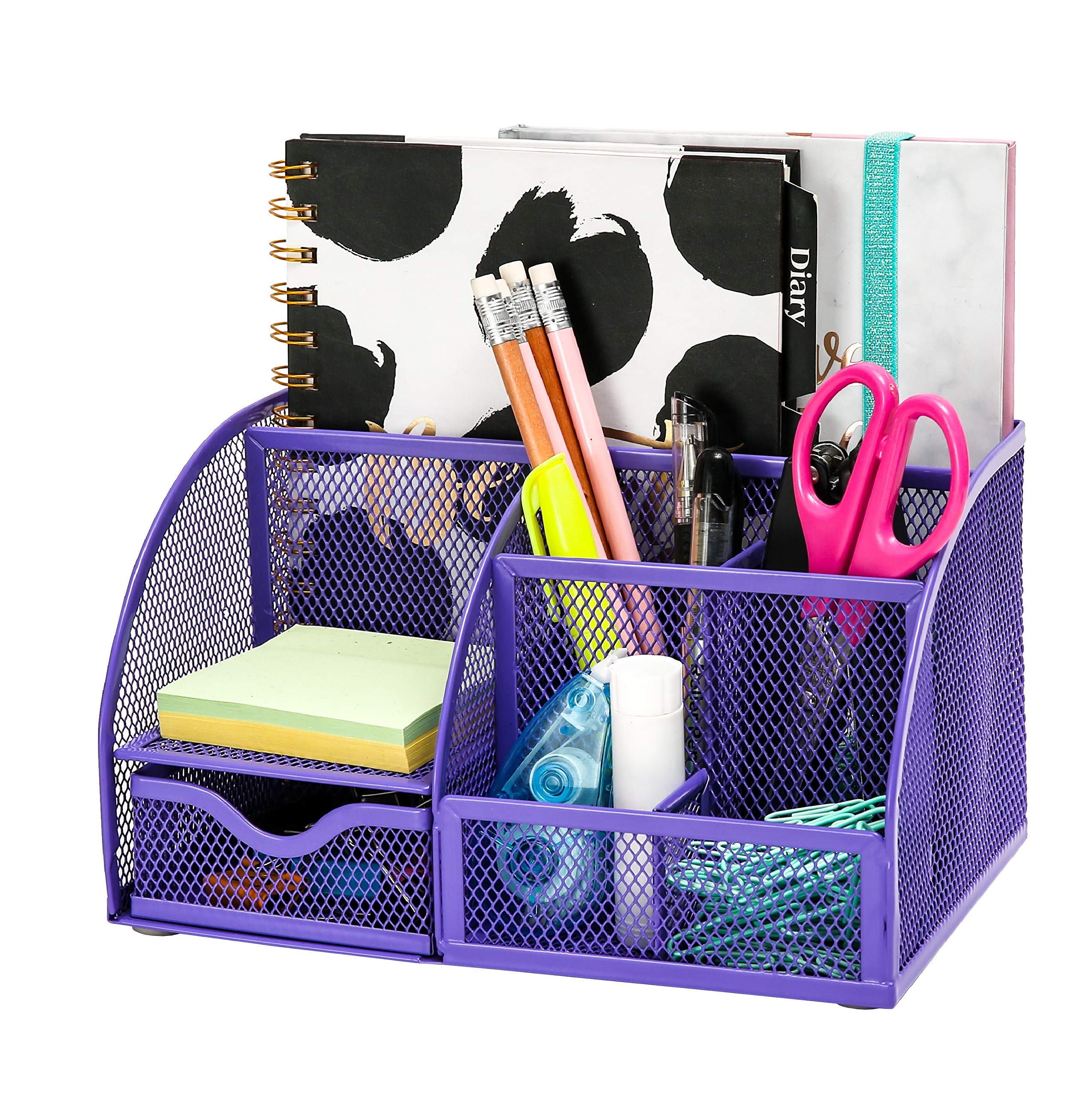 EXERZ Mesh Desk Organiser - 7 Compartments, Powder Coated Iron, Scratchproof | 22cm L 1