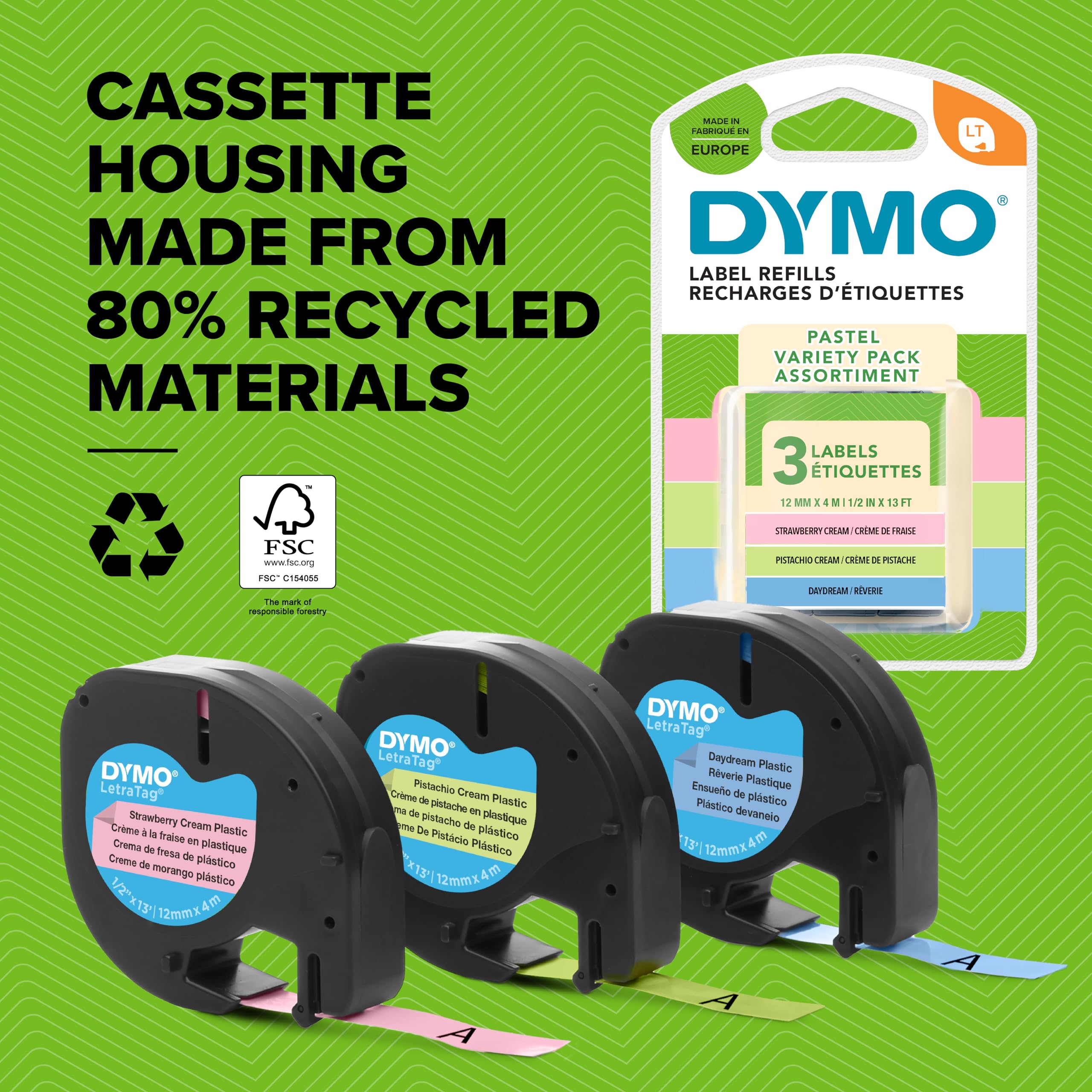 Dymo LetraTag Pastel Labels Starter Pack | 12mm x 4m Rolls | 3 Pack 6