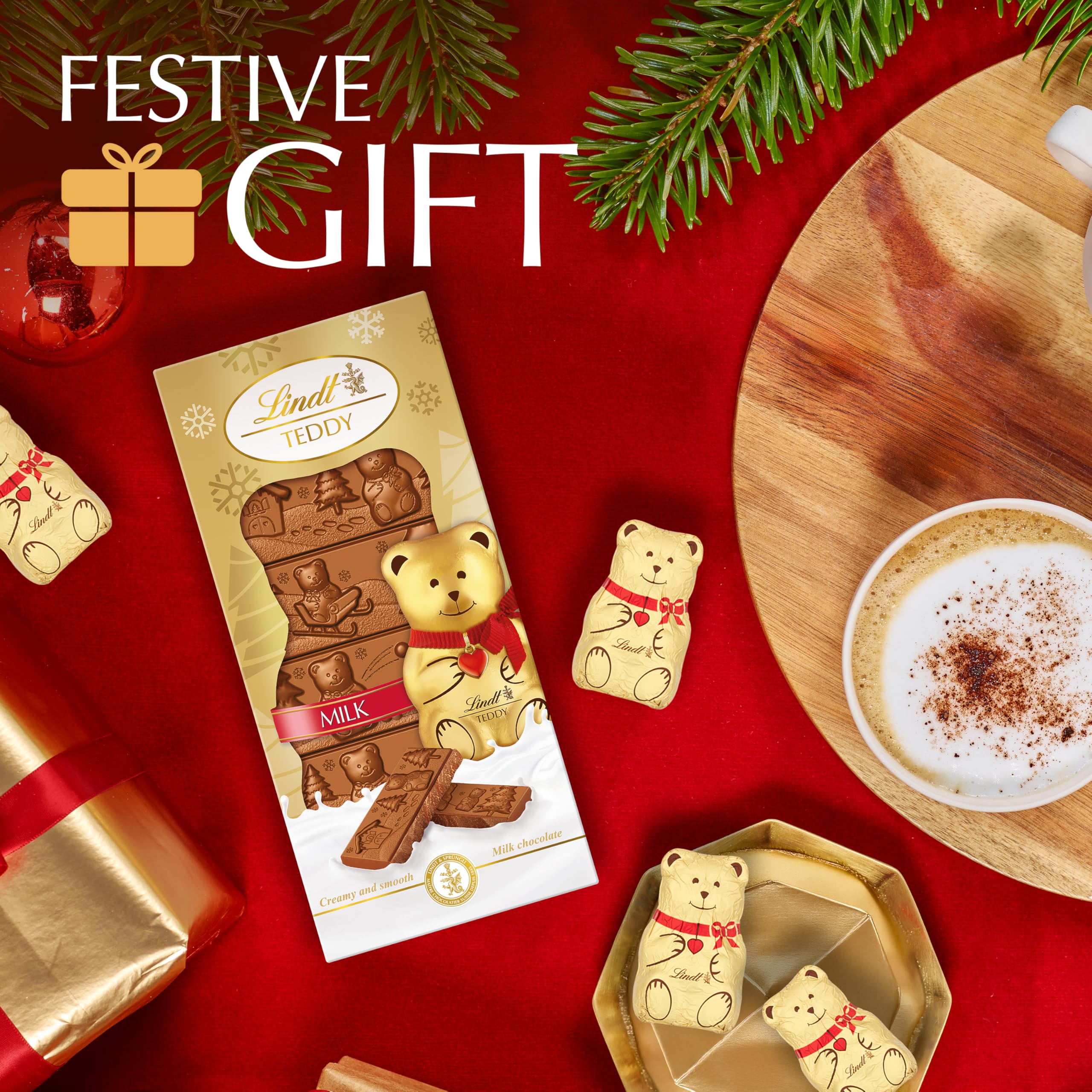 Lindt Teddy Milk Chocolate Bar – 120g – Christmas Gift, Milk Chocolate with Gold Wrapping 3
