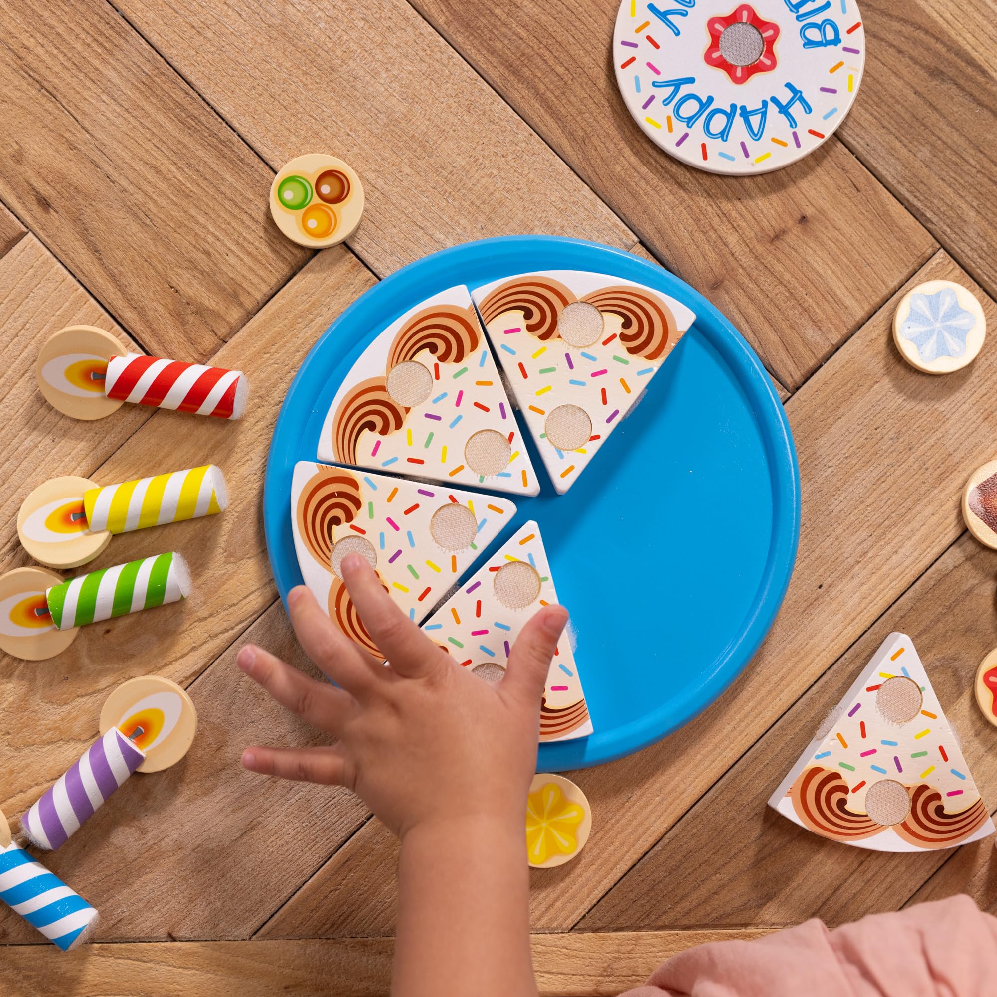 Melissa & Doug Wooden Birthday Cake Play Food Toy for Kids Ages 3+ | Includes 6 Slices & Toppings 8