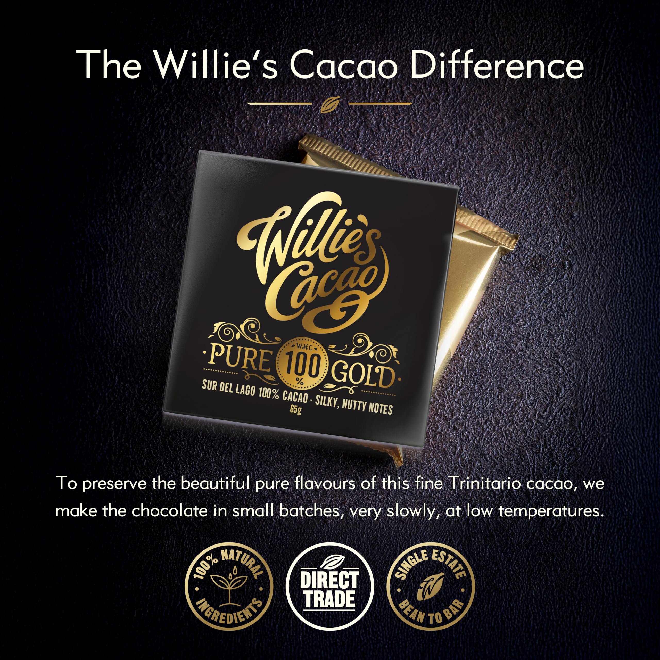 Willie's Cacao - Pure Gold 100% Cocoa Bar - No Added Sugar - Vegan - 40g 9