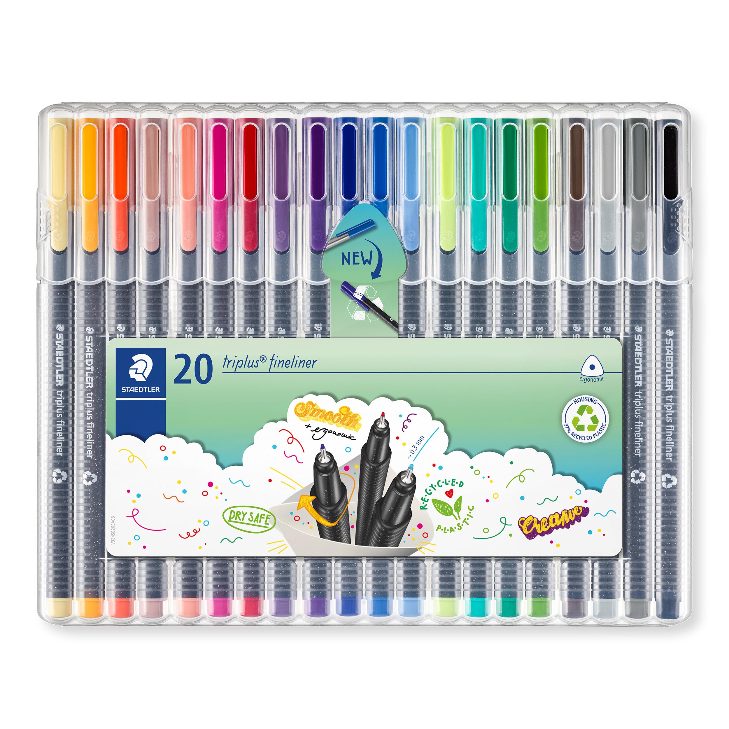 STAEDTLER Triplus Fineliner Pens - Superfine 0.3mm Point | Pack of 20 Assorted Colours | Ergonomic Triangular Barrel 1