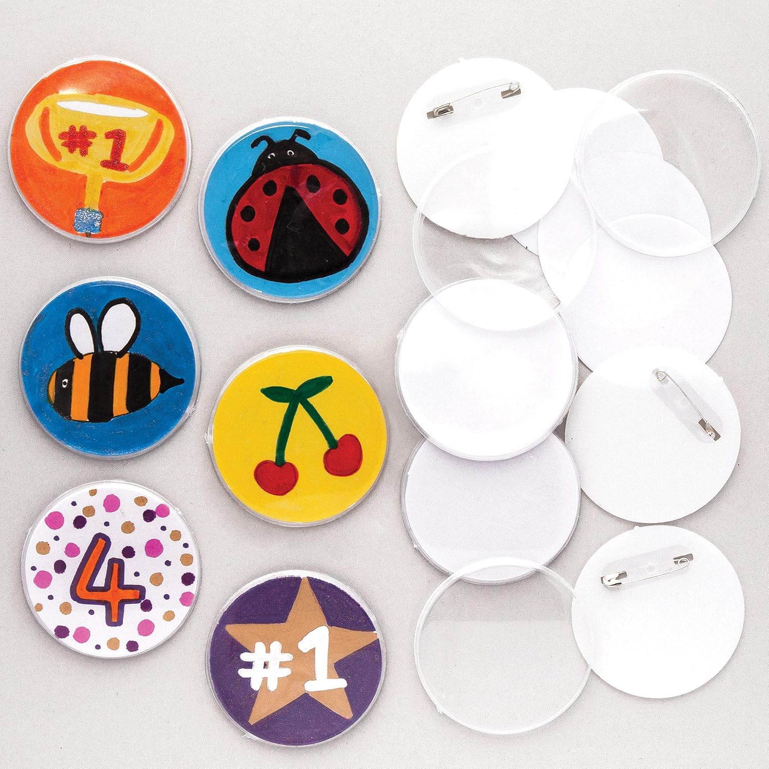 Baker Ross Design Your Own Badge Craft Kit (Pack of 10) - 5.5 cm White DIY Badges for Kids