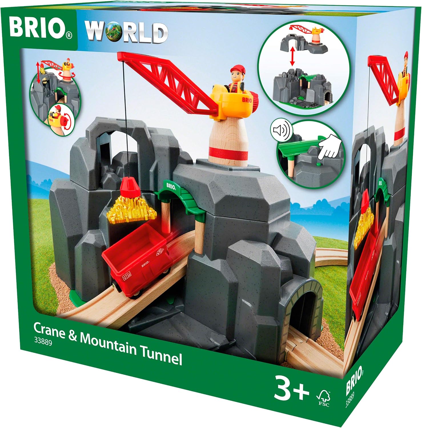 BRIO Crane and Mountain Tunnel Train Set with Sound Features for Kids 13
