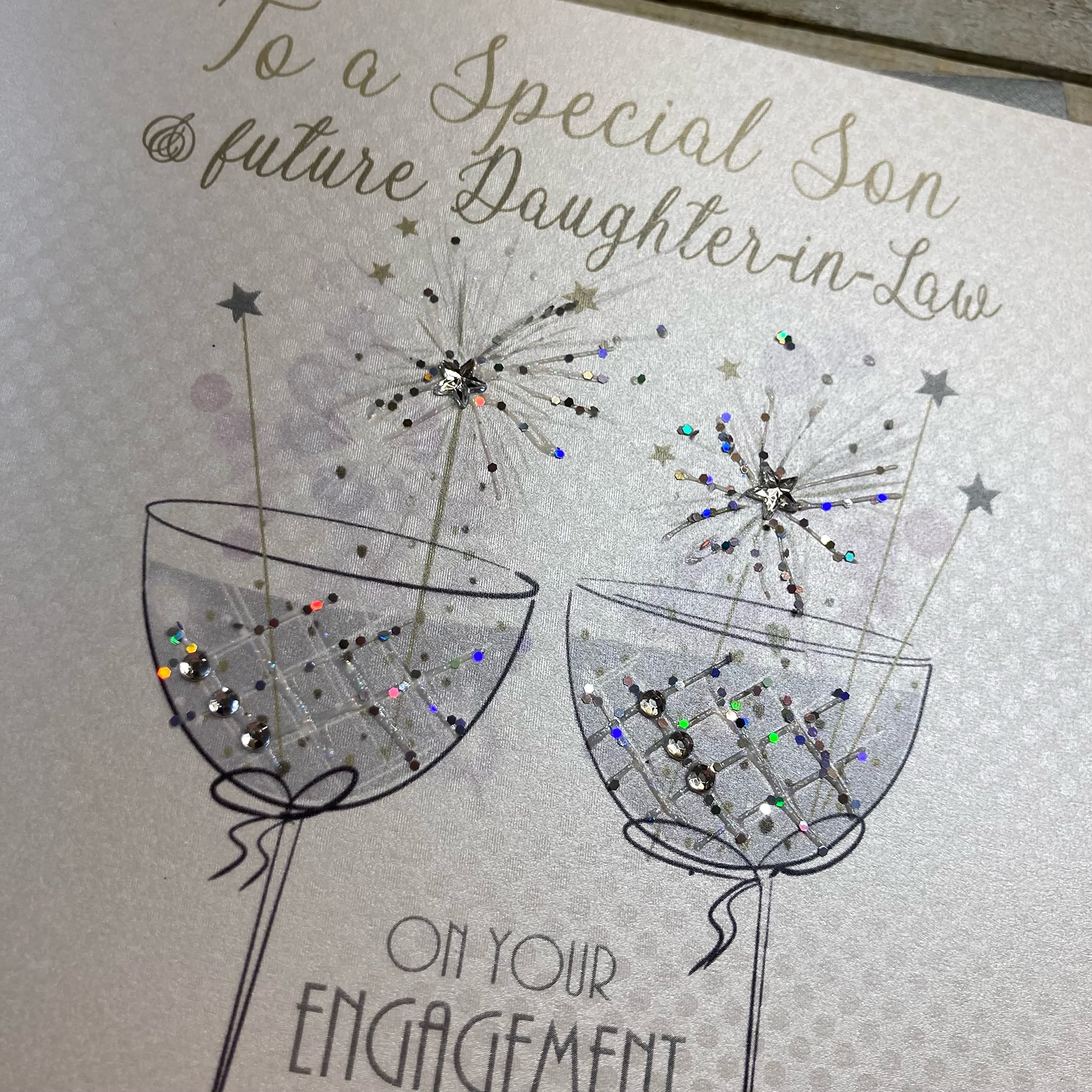 WHITE COTTON CARDS Handmade Engagement Card for Son & Future Daughter-in-Law | 16cm x 16cm | Hand Finished 2