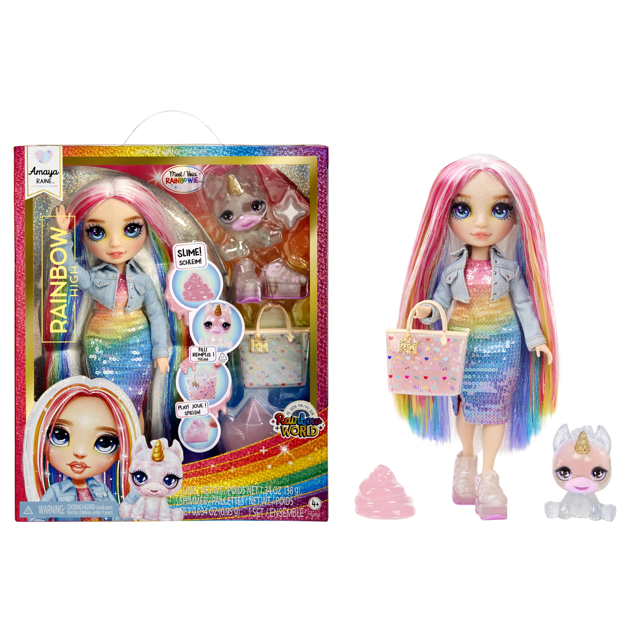 Rainbow High Amaya Fashion Doll with Sparkle Slime & Magical Pet - 28 cm Poseable Doll with Customizable Accessories