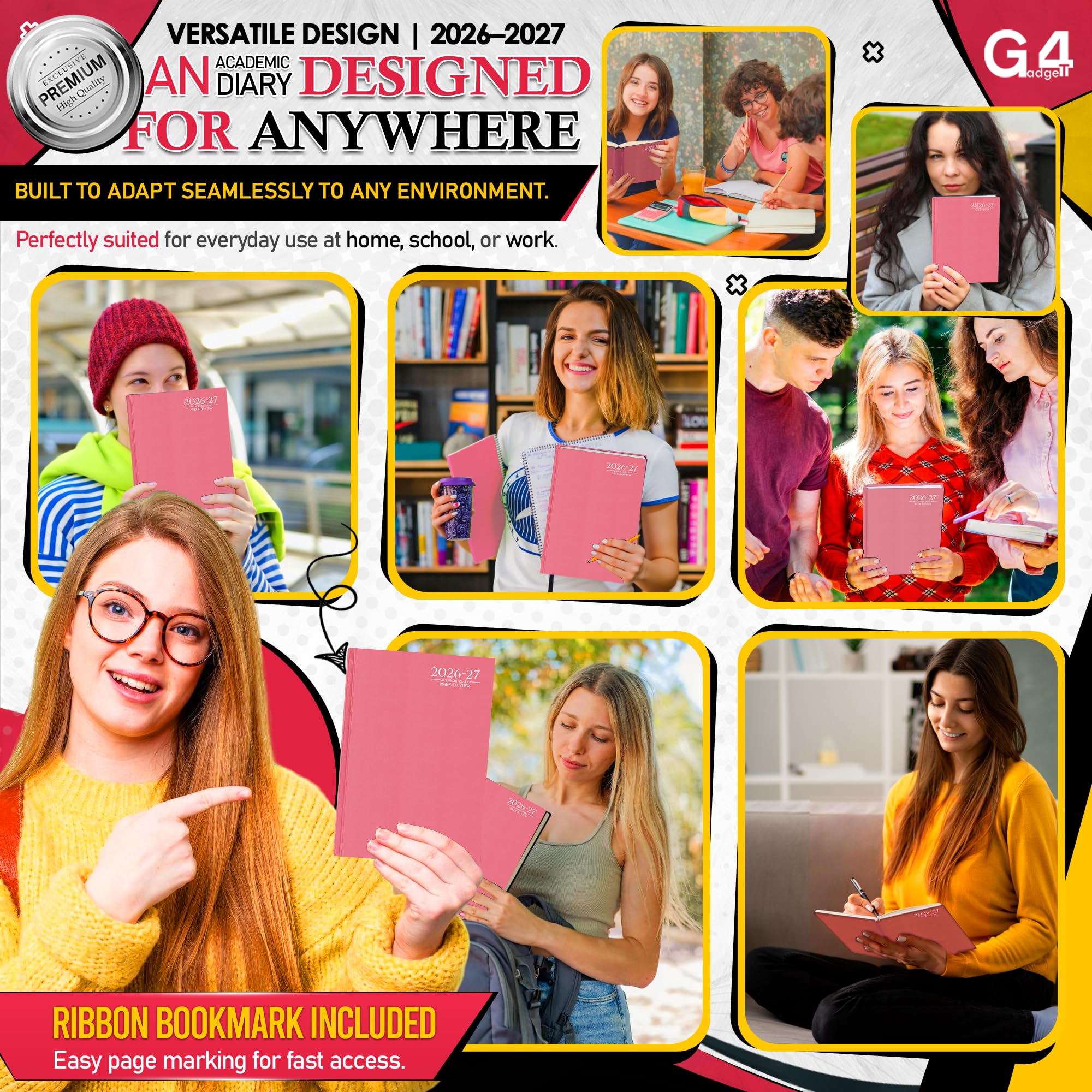 G4GADGET 2026-2027 Academic Diary - A5 Week To View | Pink Hardback | August 2026 - July 2027 4