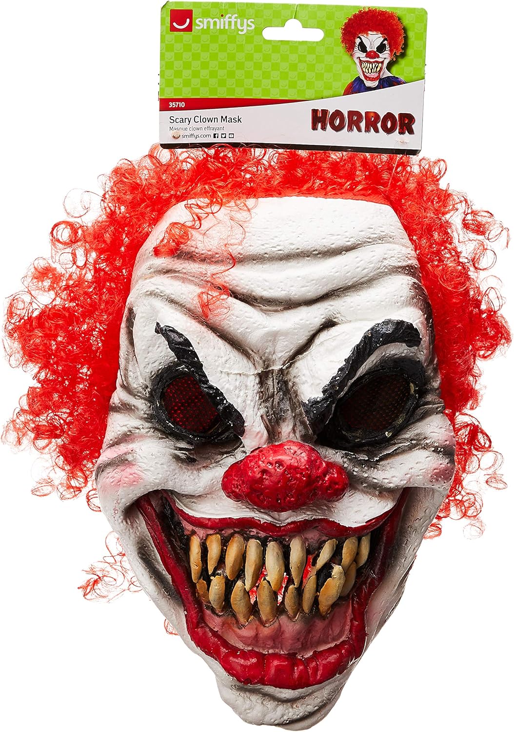 Smiffys Scary Clown Mask - White & Red Latex Overhead Mask for Adults