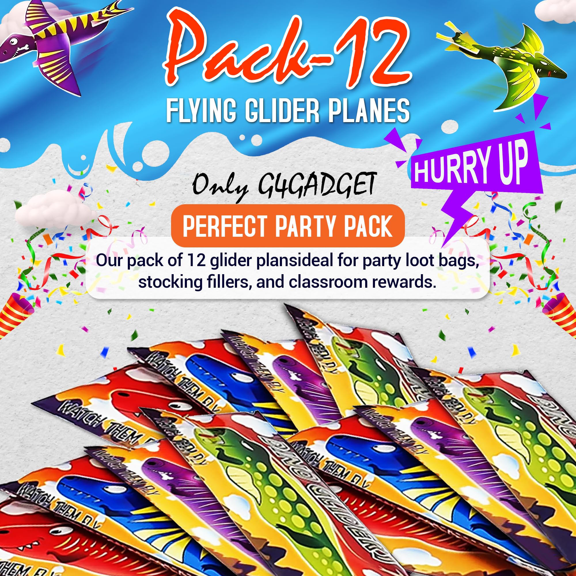 G4GADGET Dinosaurier-Gleitflugzeuge – 12er-Pack, leichte Schaumstoffgleiter für Kinder ab 3 Jahren 5