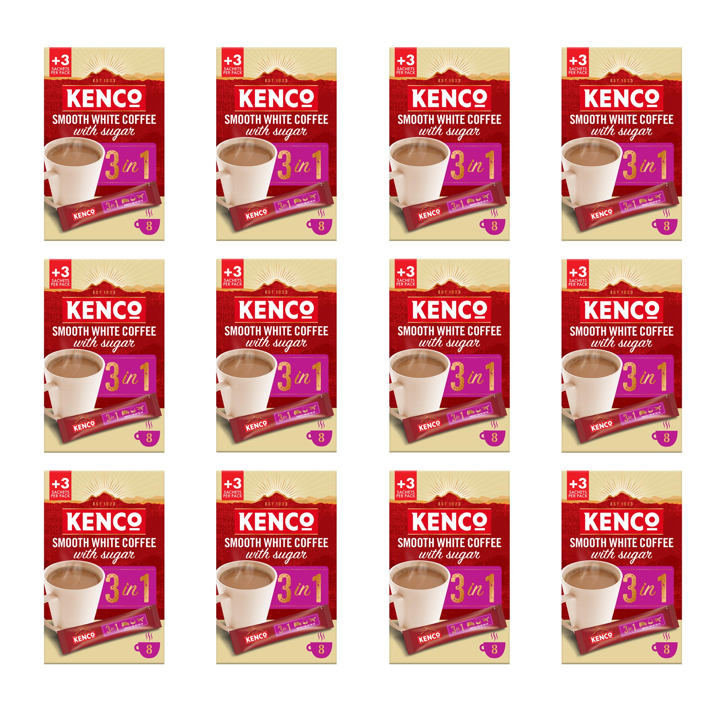 Kenco - 3 in 1 Smooth White Instant Coffee with Sugar Sachets (Pack of 12 x 8) 3