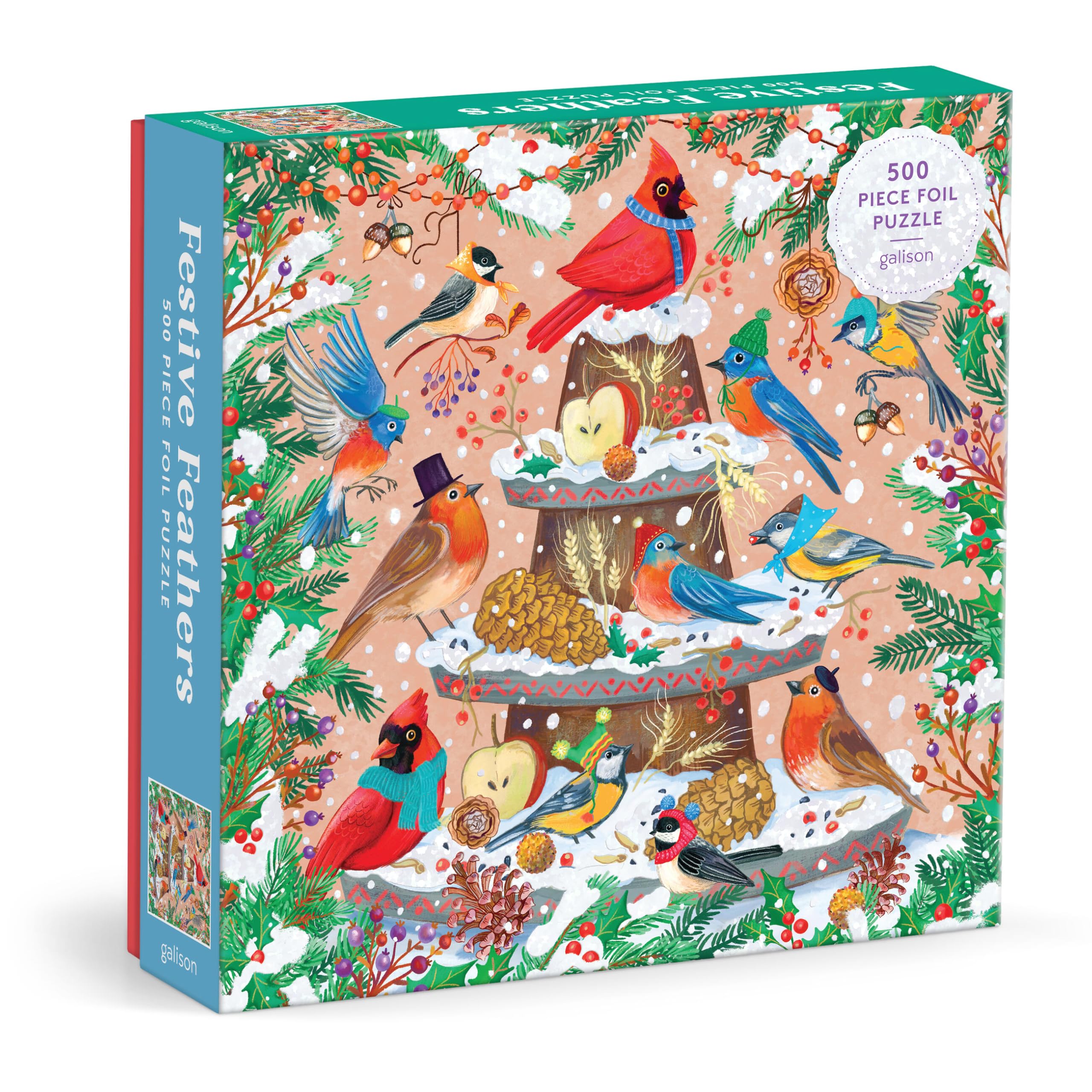 Galison Festive Feathers 500 Piece Foil Jigsaw Puzzle - 20x20 Inches Completed Size