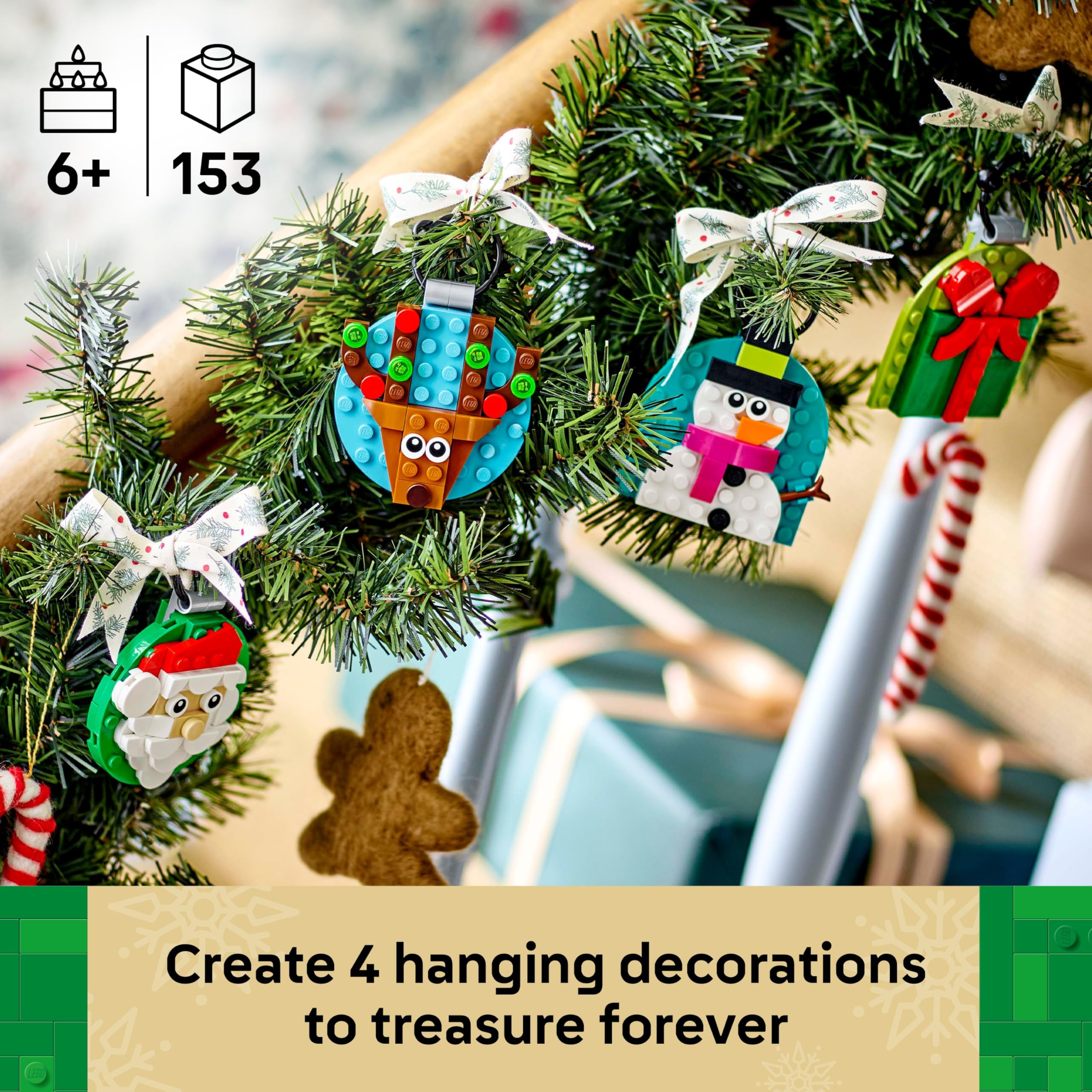 LEGO Christmas Ornament Selection - Building Toy with 4 Festive Hanging Decorations for Kids 6+ 6