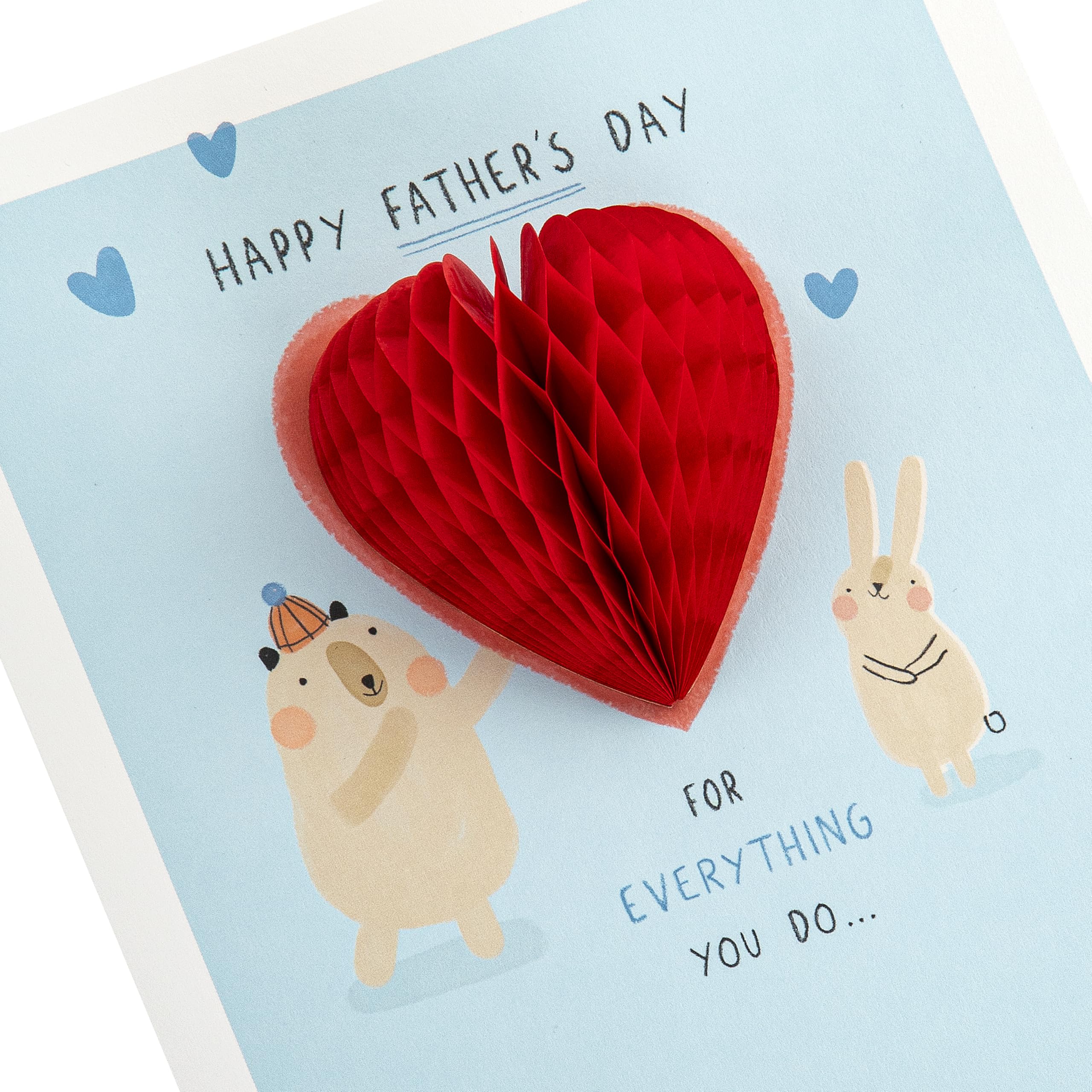 Hallmark Father's Day Card with 3D Keepsake Heart | Bear & Rabbit Design | Blue/Red 5