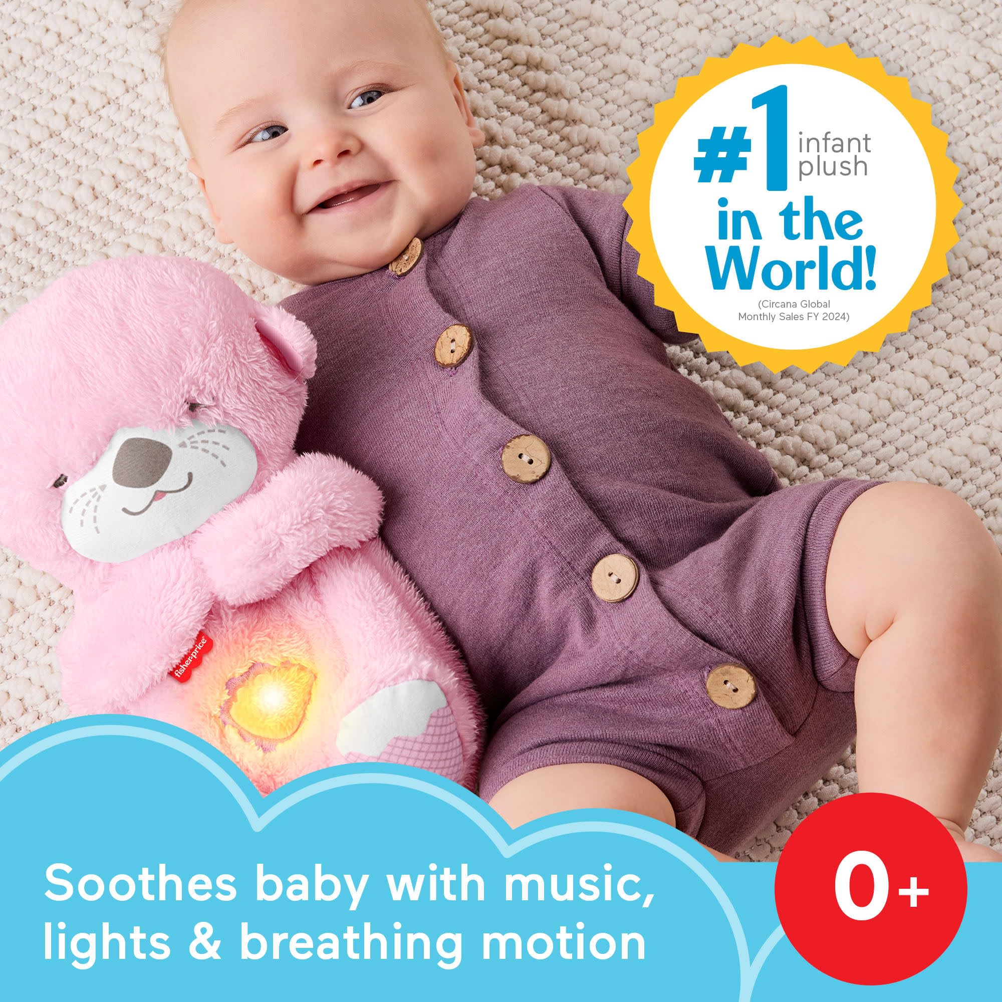 Fisher-Price Soothe 'n Snuggle Otter Pink Plush Sound Machine with Breathing Motion & Lights 6