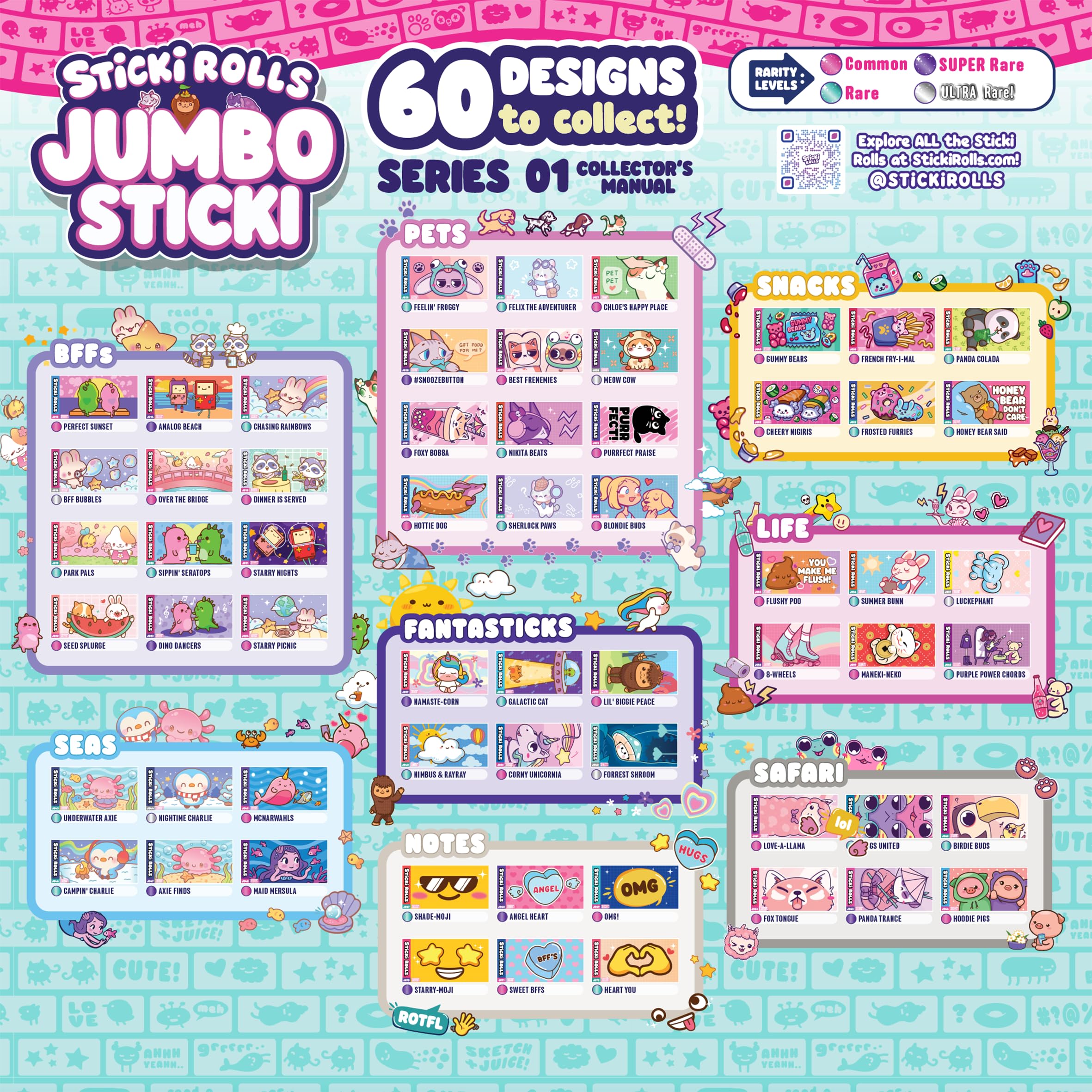 Sticki Rolls Jumbo Stickies - Giant Re-Stickable Foil Stickers, Multicolor Collectible Art (JS100ECDU-12) 5