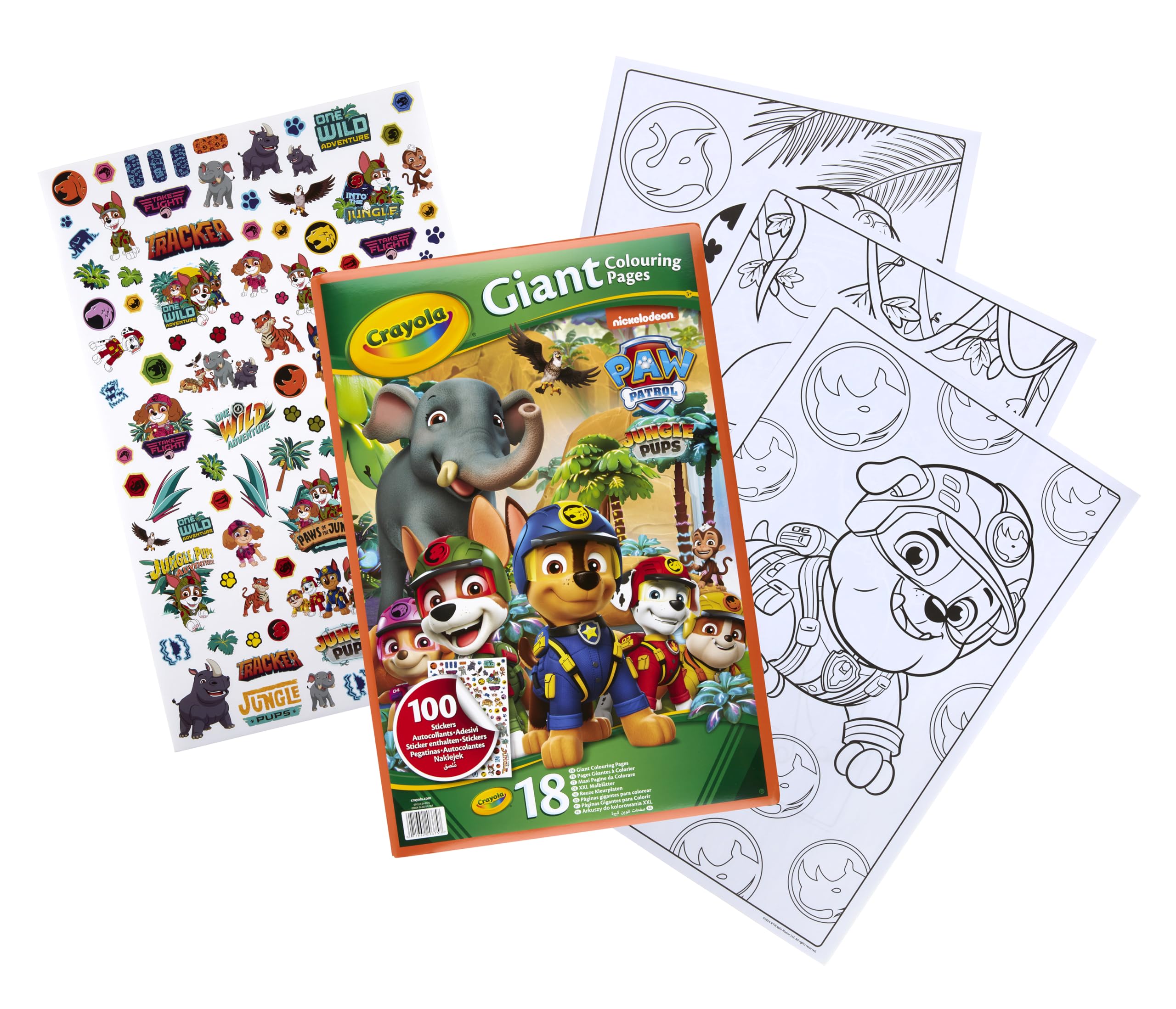 CRAYOLA Paw Patrol Jungle Pups Giant Colouring Pages with 100 Stickers | Ages 3+