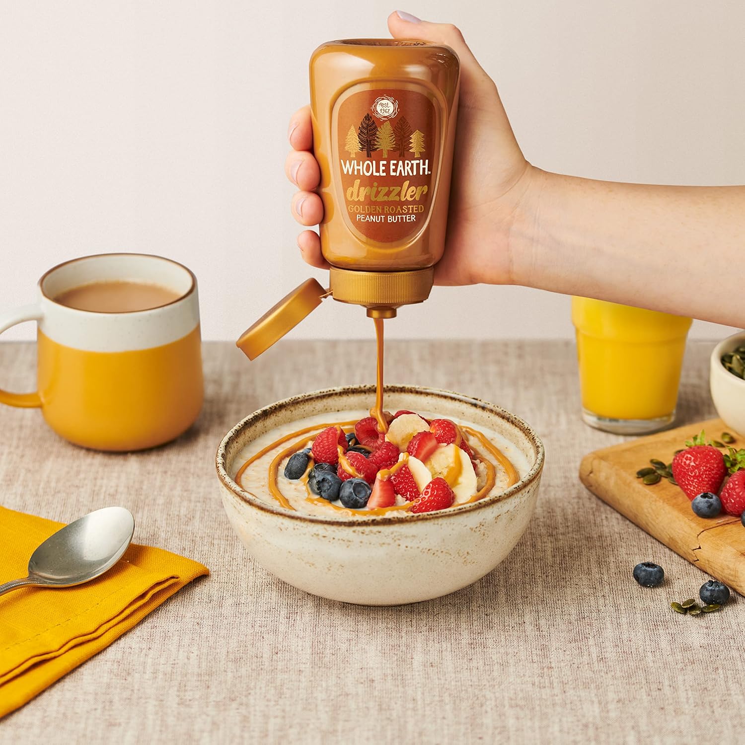 Whole Earth Drizzler Golden Roasted Peanut Butter - Super Smooth Squeezy Runny Nut Spread 6 x 320g 5