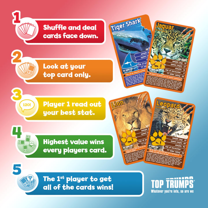 Top Trumps Deadliest Predators Card Game - Educational Wildlife Battle Game with Great White Shark, Komodo Dragon & King Cobra